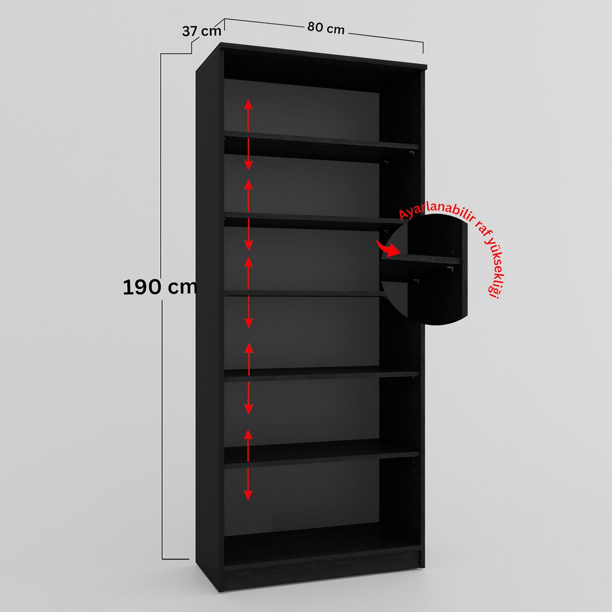 Armário Multiuso – 80 cm x 190 cm x 37 cm – Preto – MDF