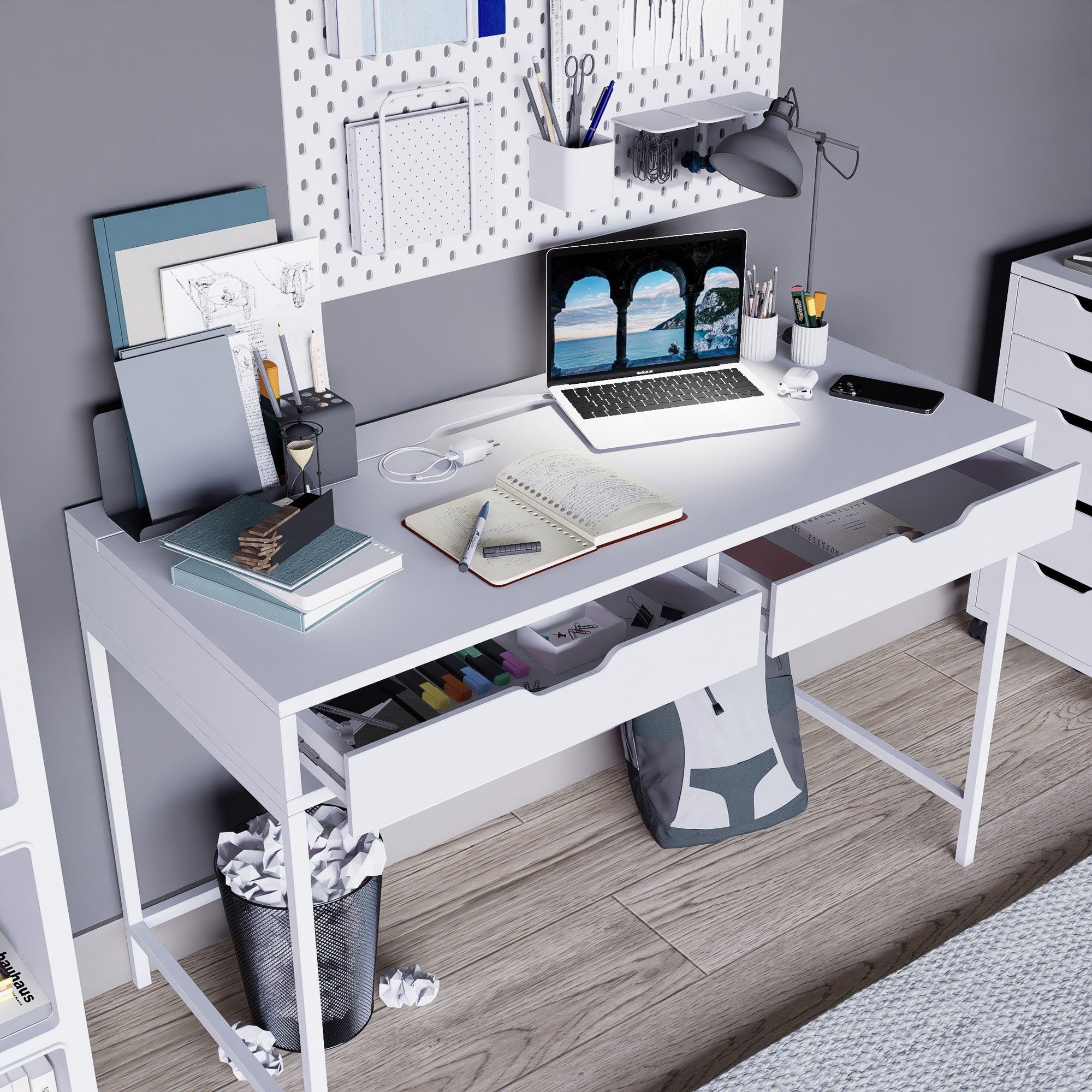 Secretária de Estudo – 120cm x 77.4cm x 55cm – Branco – Painéis de partículas revestidos a melamina