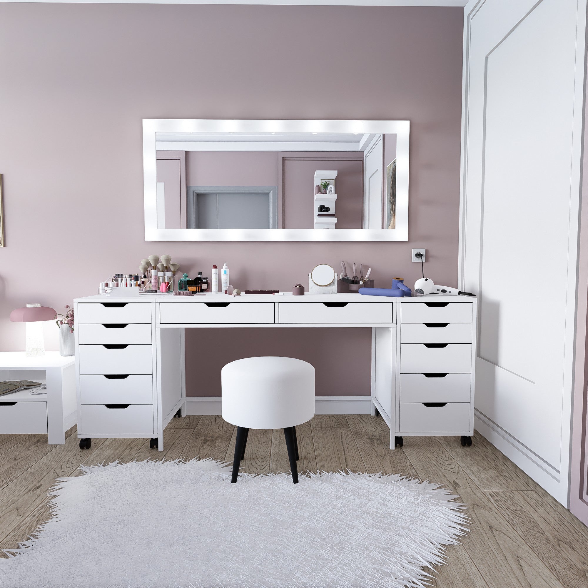 Toucador – 200 x 77,4 x 55 cm – Branco mate – Painel de partículas revestido a melamina