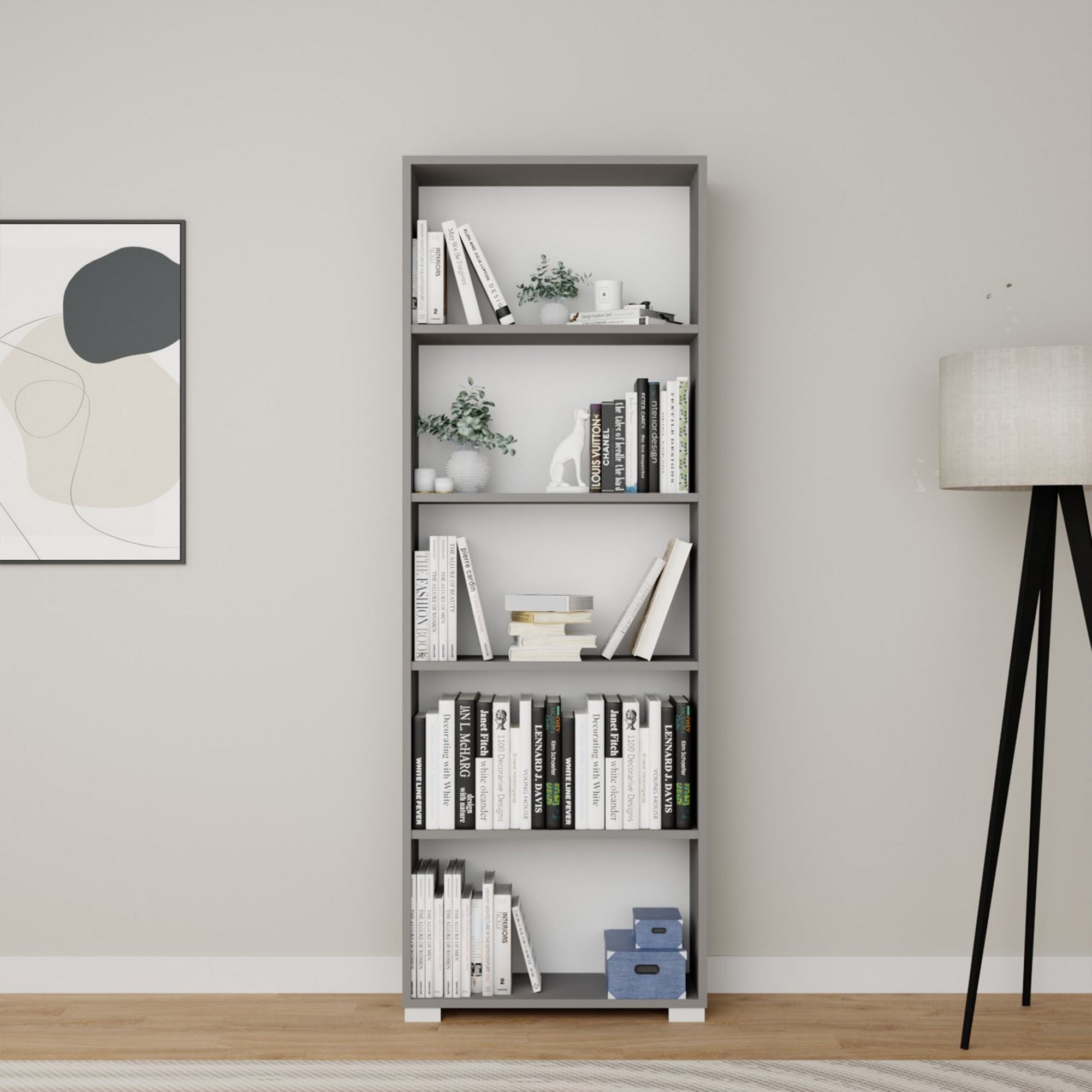 Estante de livros – 64 cm x 182 cm x 25 cm – Cinza – MDF