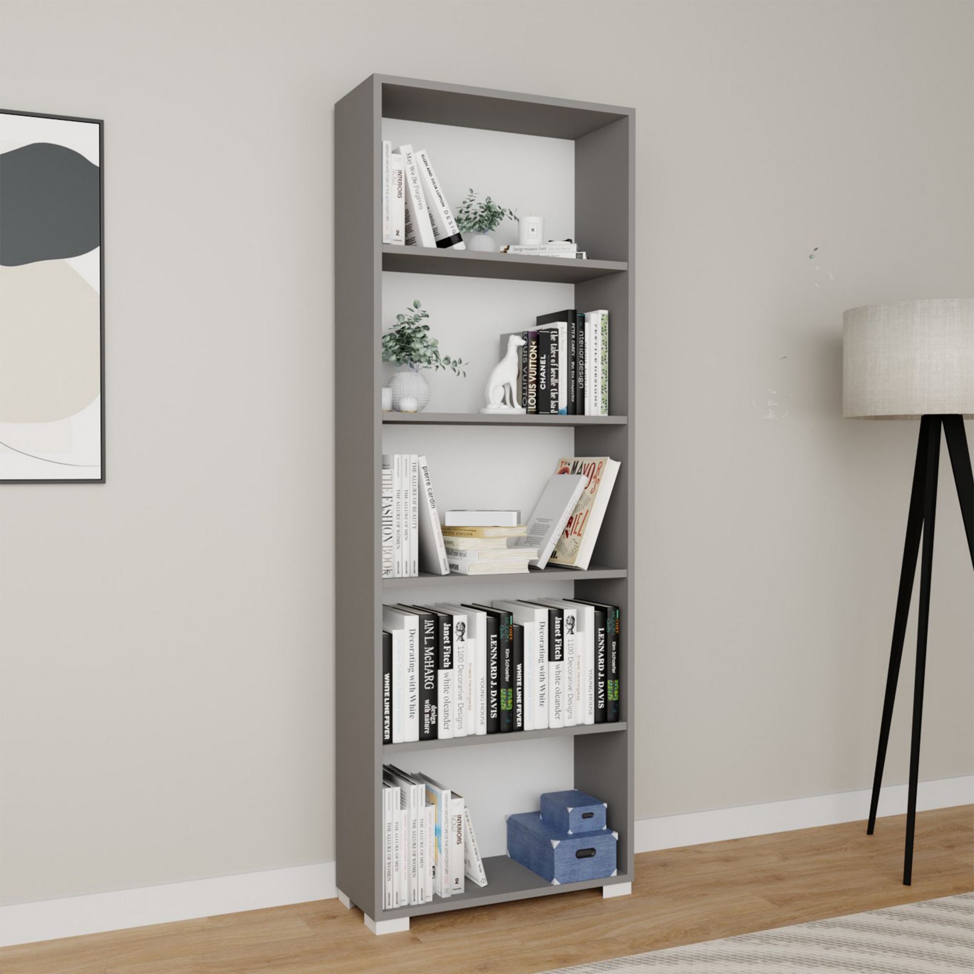 Estante de livros – 64 cm x 182 cm x 25 cm – Cinza – MDF