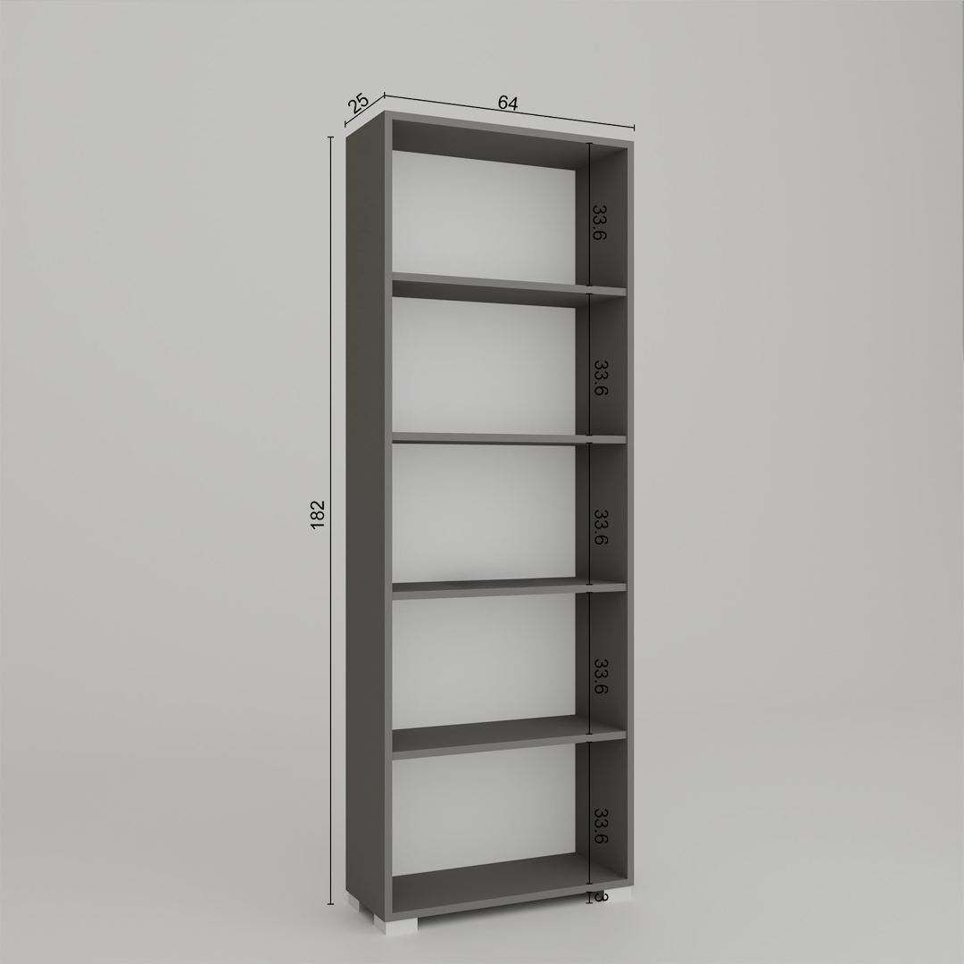Estante de livros – 64 cm x 182 cm x 25 cm – Cinza – MDF