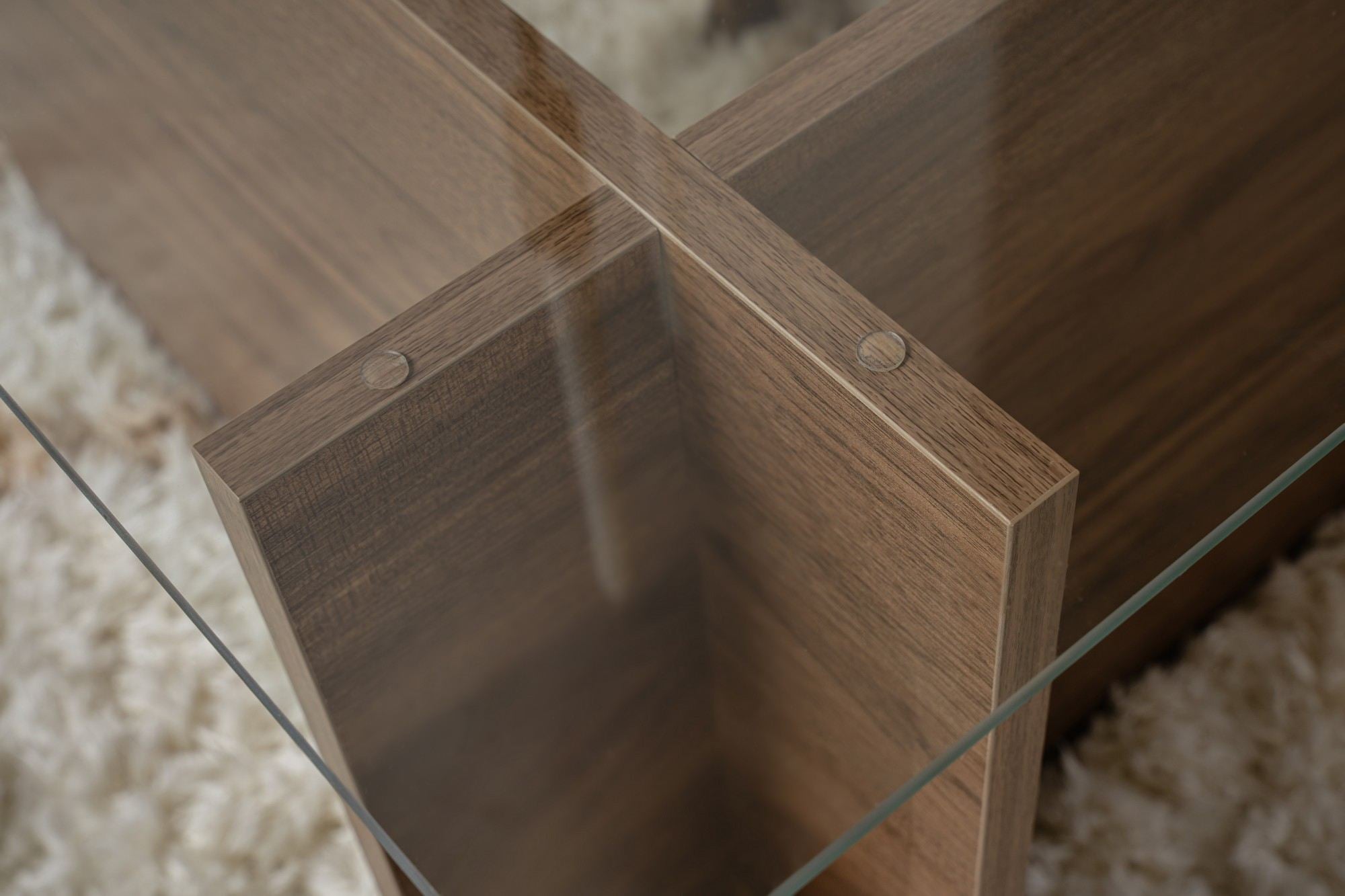 Mesa de Centro Elegante, Acabamento em Nogueira, 105 x 65 x 40 cm | Tampo 100% Vidro Temperado, Estrutura com Revestimento em Melamina de 18 mm de Espessura | Perfeita para Salas de Estar Modernas