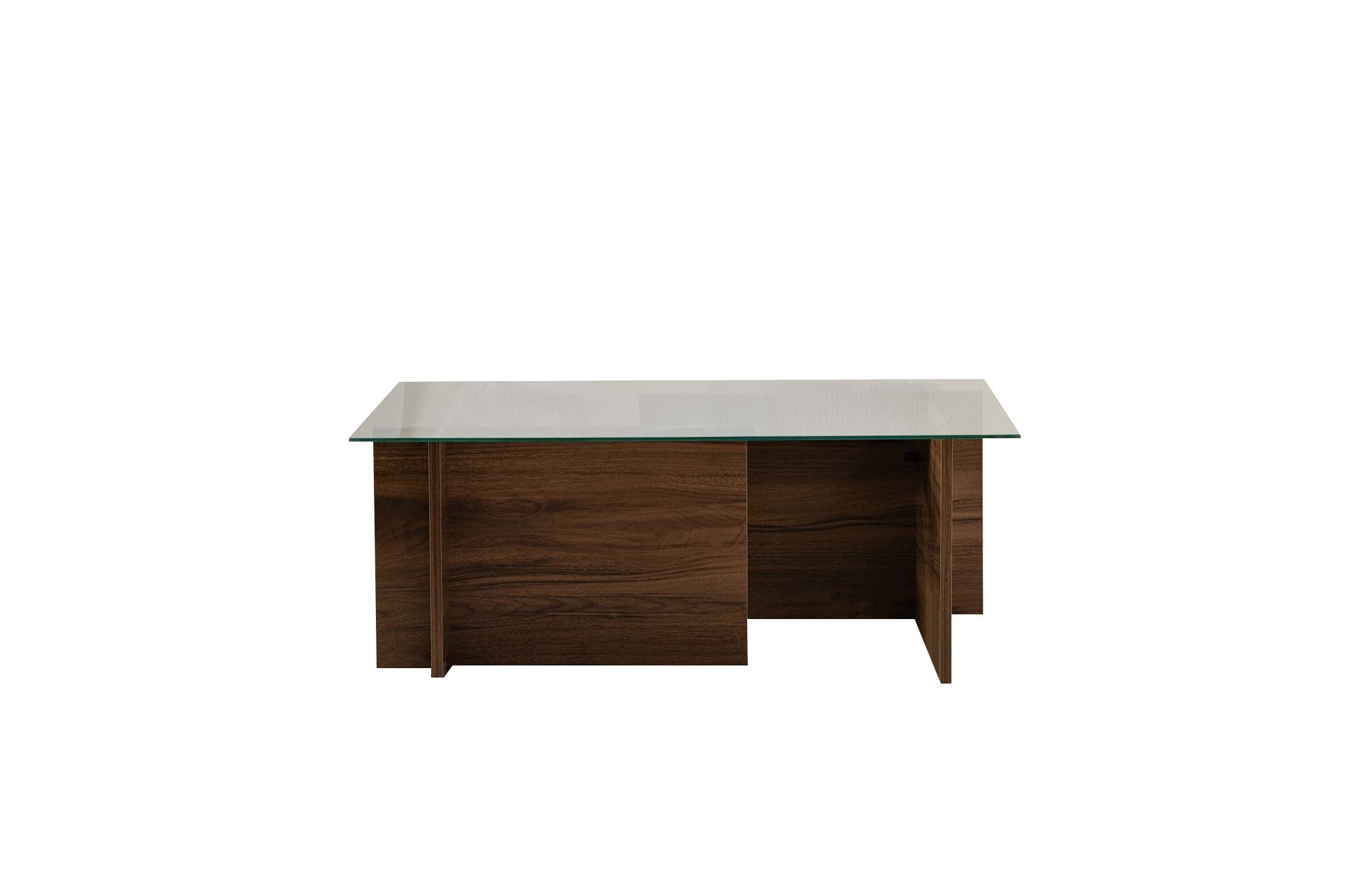 Mesa de Centro Elegante, Acabamento em Nogueira, 105 x 65 x 40 cm | Tampo 100% Vidro Temperado, Estrutura com Revestimento em Melamina de 18 mm de Espessura | Perfeita para Salas de Estar Modernas