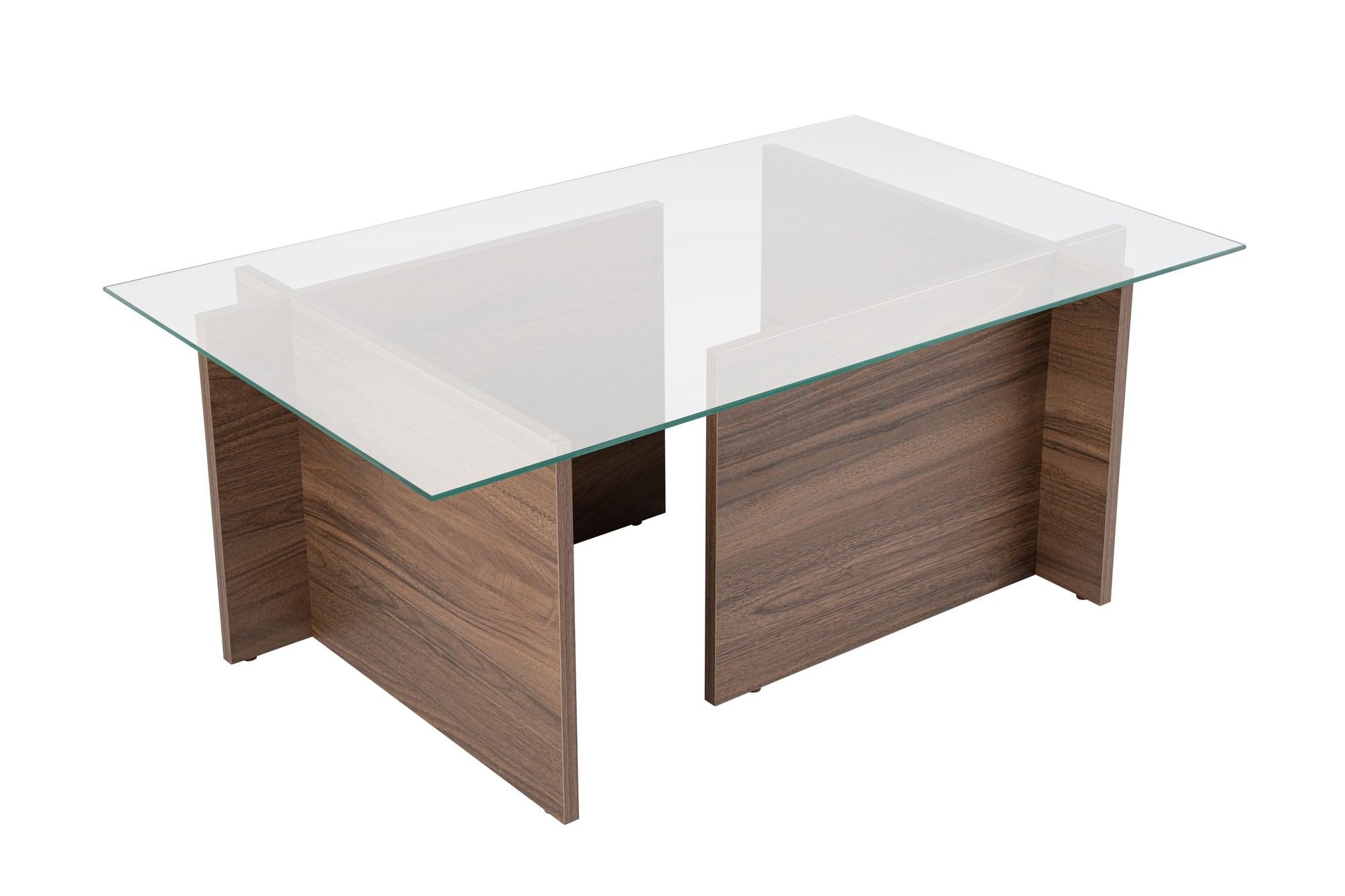 Mesa de Centro Elegante, Acabamento em Nogueira, 105 x 65 x 40 cm | Tampo 100% Vidro Temperado, Estrutura com Revestimento em Melamina de 18 mm de Espessura | Perfeita para Salas de Estar Modernas