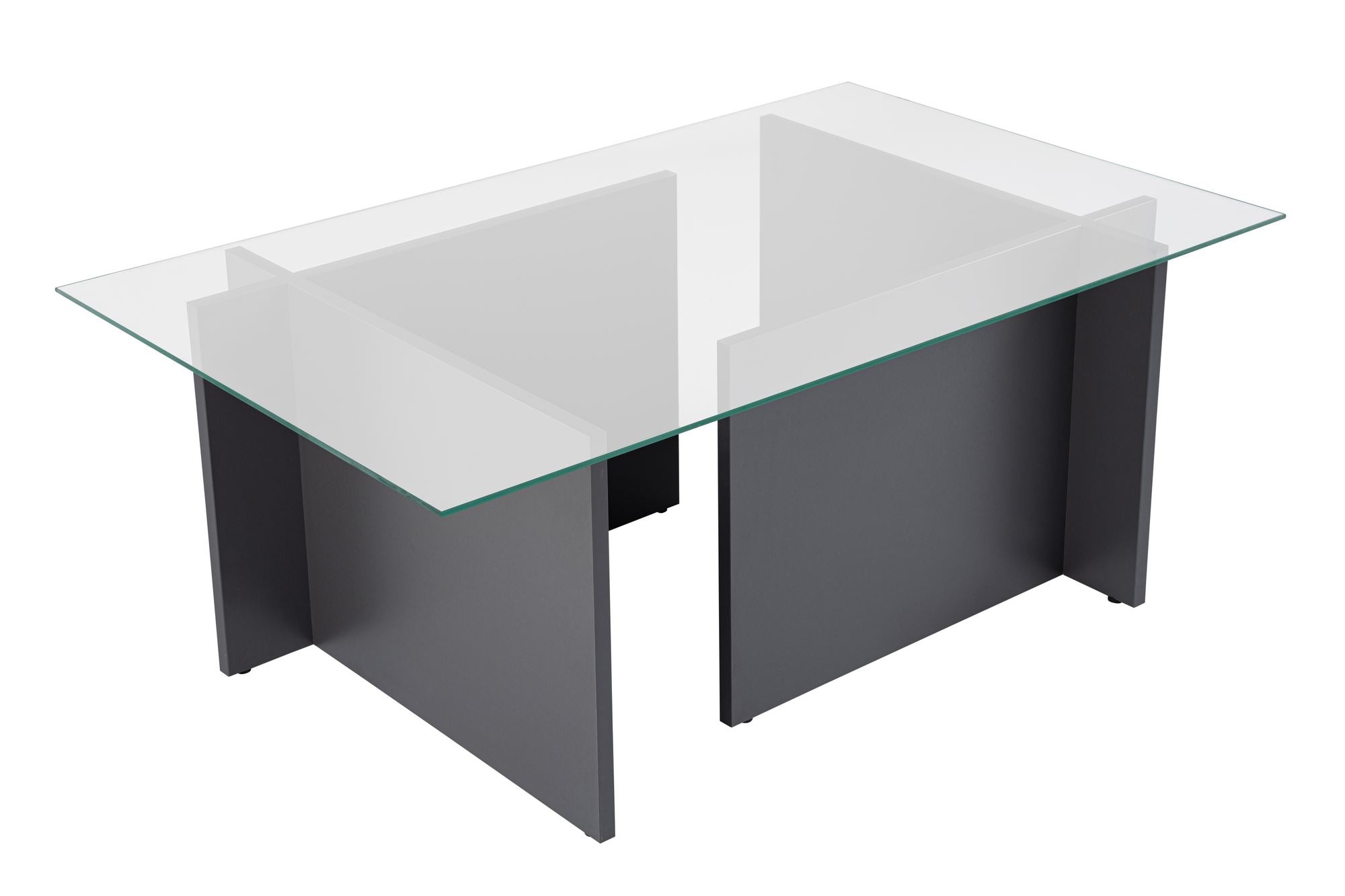 Mesa de Centro Elegante, Antracite, 105 x 40 x 65 cm | Tampo 100% Vidro Temperado, Estrutura 100% Aglomerado Revestido com Melamina, Design Durável e Moderno