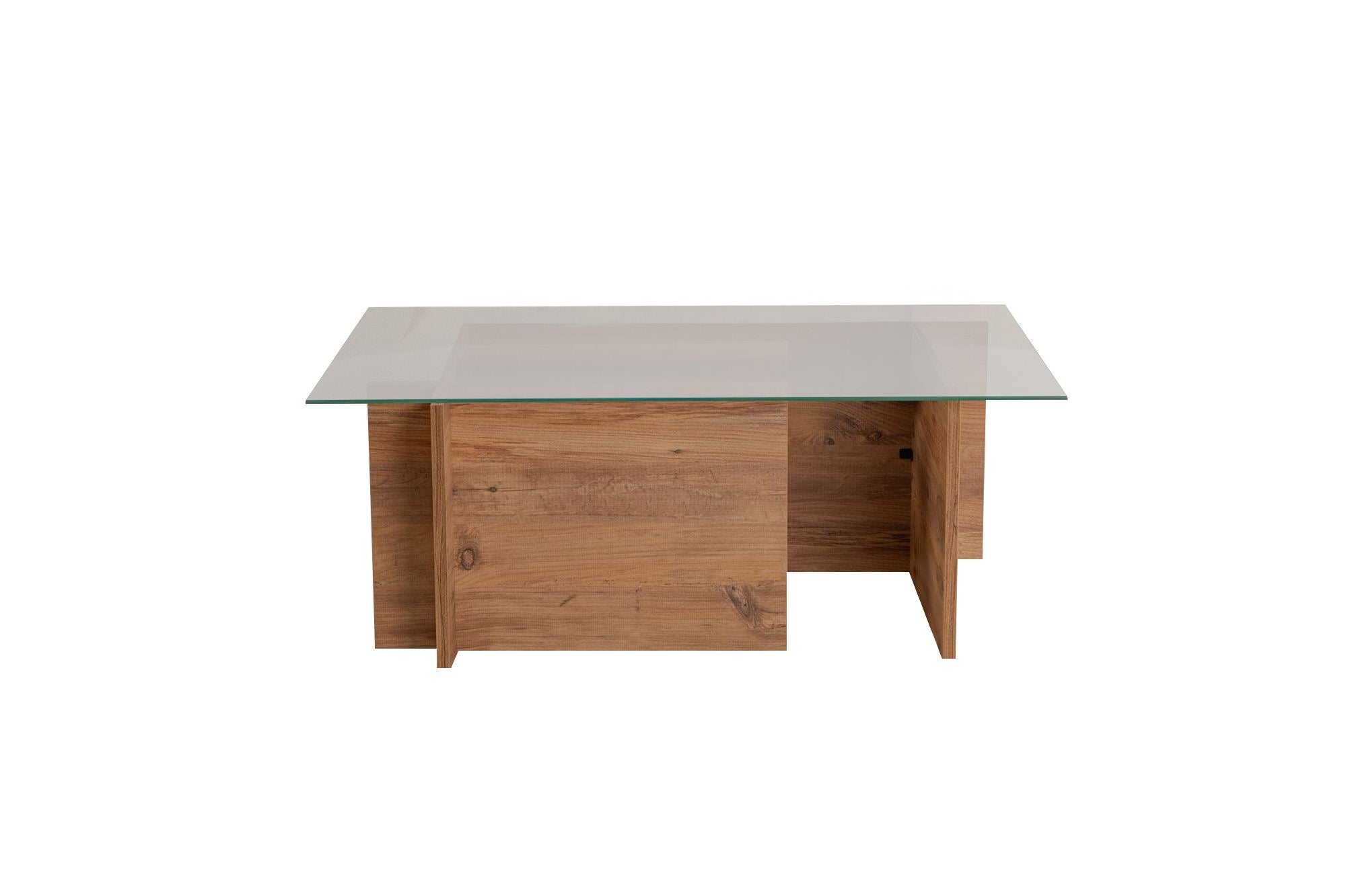 Mesa de Centro Elegante, Pinho Atlântico, 105 x 65 x 40 cm | Tampo 100% Vidro Temperado, 100% Aglomerado Revestido em Melamina, 18 mm de Espessura | Design Moderno para Sala de Estar