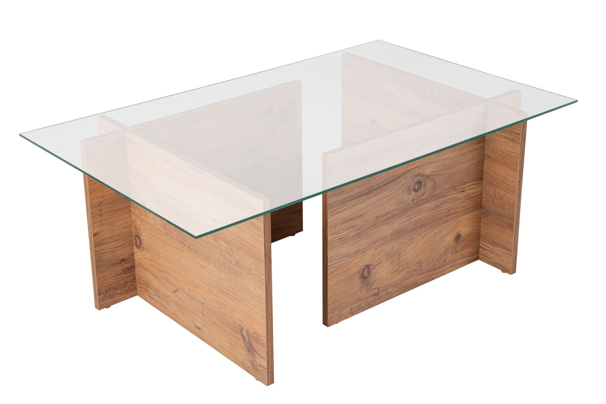 Mesa de Centro Elegante, Pinho Atlântico, 105 x 65 x 40 cm | Tampo 100% Vidro Temperado, 100% Aglomerado Revestido em Melamina, 18 mm de Espessura | Design Moderno para Sala de Estar