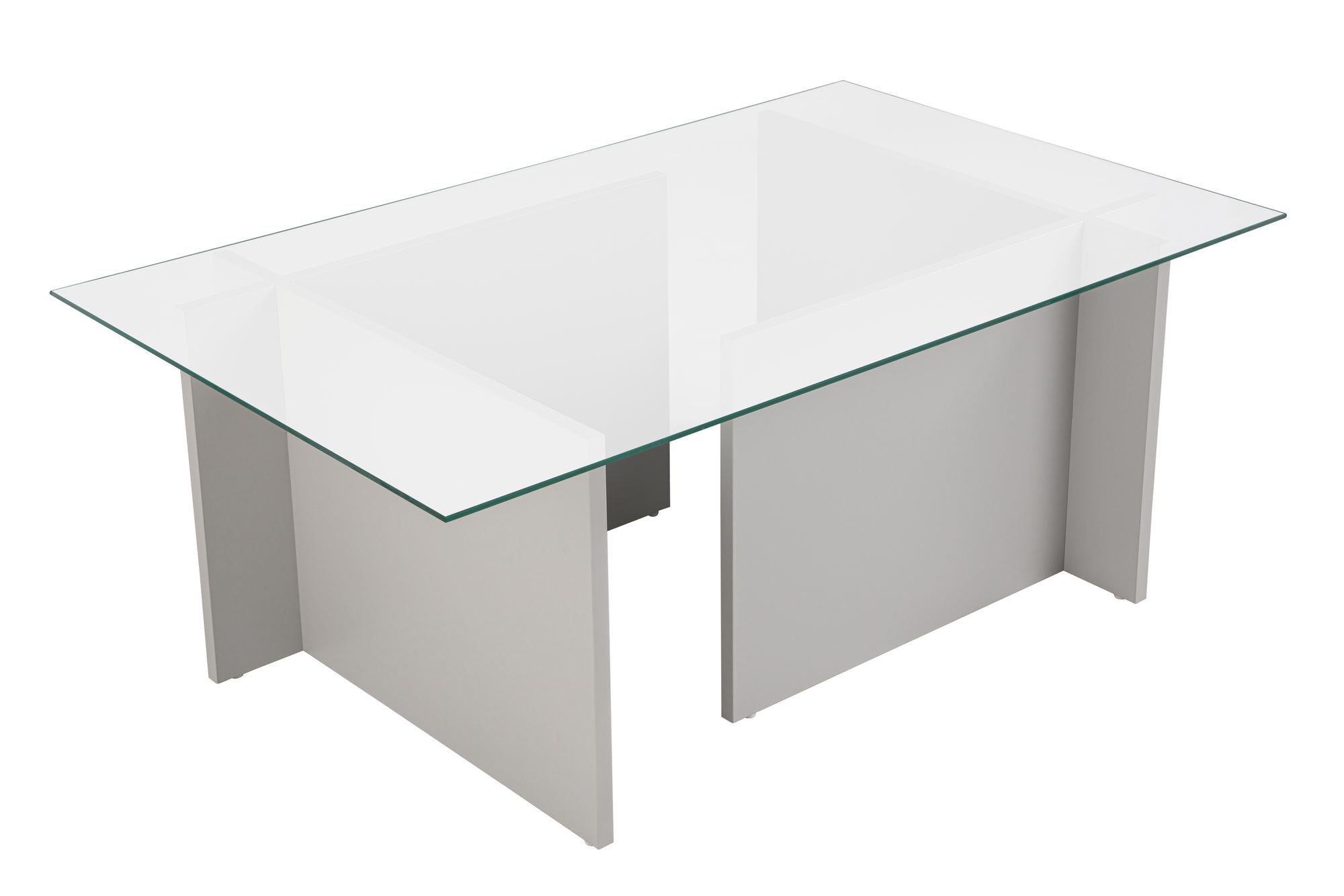 Mesa de Centro Cinza Elegante, 105 x 65 x 40 cm | Tampo 100% Vidro Temperado, Estrutura 100% Aglomerado Revestido em Melamina, 18 mm de Espessura | Design Moderno para Sala de Estar