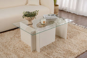 Mesa de Centro Elegante, 105 cm x 40 cm x 65 cm | Tampo 100% Vidro Temperado, Estrutura 100% Aglomerado Revestido com Melamina | Acabamento Branco Elegante para Espaços Modernos