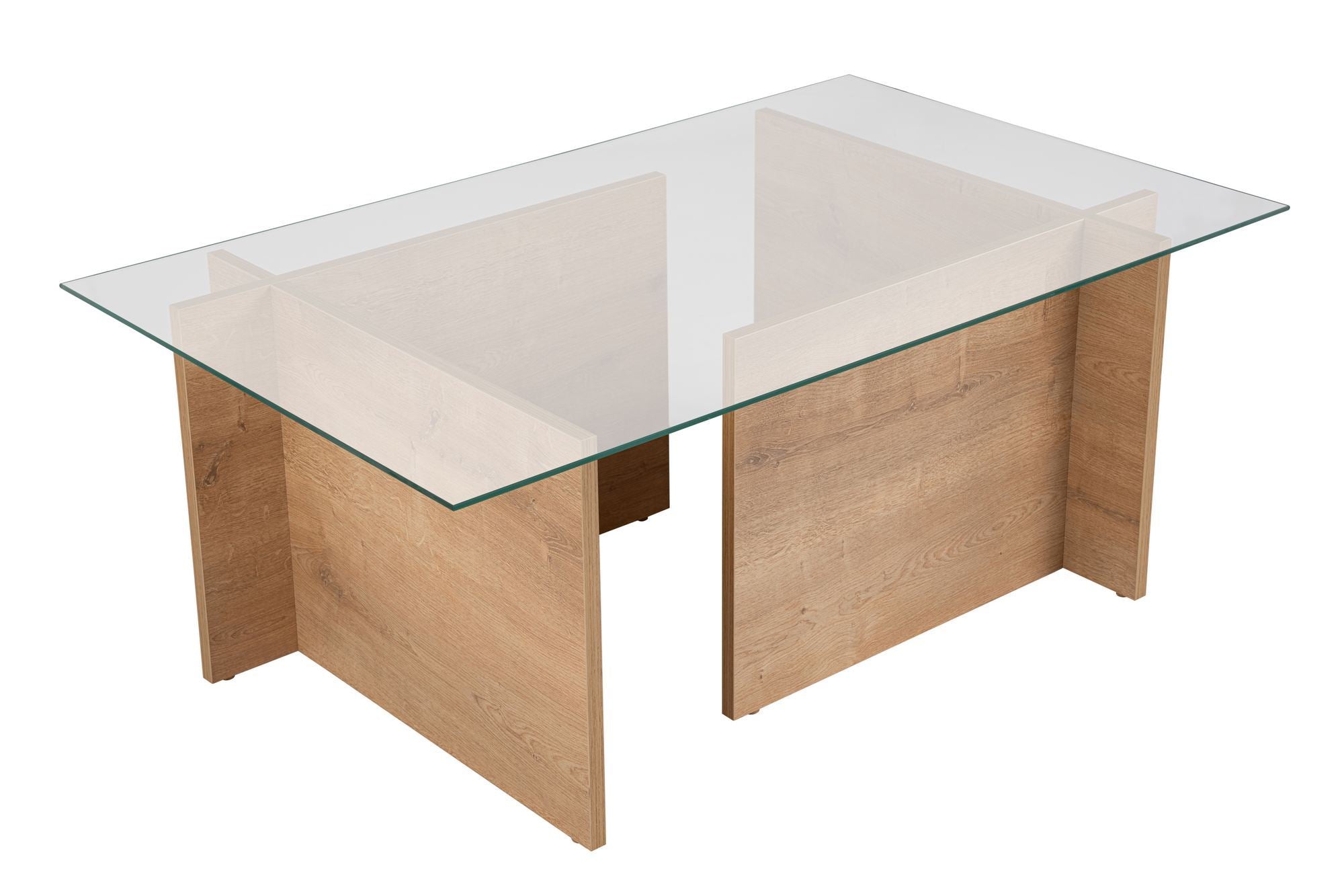 Mesa de Centro Elegante, Carvalho Mel, 105 x 65 x 40 cm | Tampo 100% Vidro Temperado, Estrutura com Revestimento em Melamina de 18 mm | Perfeita para Salas de Estar Modernas