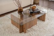 Mesa de Centro Elegante, Pinho Atlântico, 105 x 30 x 65 cm | Tampo 100% Vidro Temperado, Estrutura com Revestimento em Melamina de 18 mm de Espessura | Perfeita para Espaços Modernos