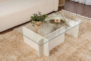 Mesa de Centro Elegante, 105 cm x 30 cm x 65 cm | Tampo 100% Vidro Temperado, Estrutura 100% Aglomerado Revestido com Melamina | Acabamento Branco Elegante para Espaços Modernos