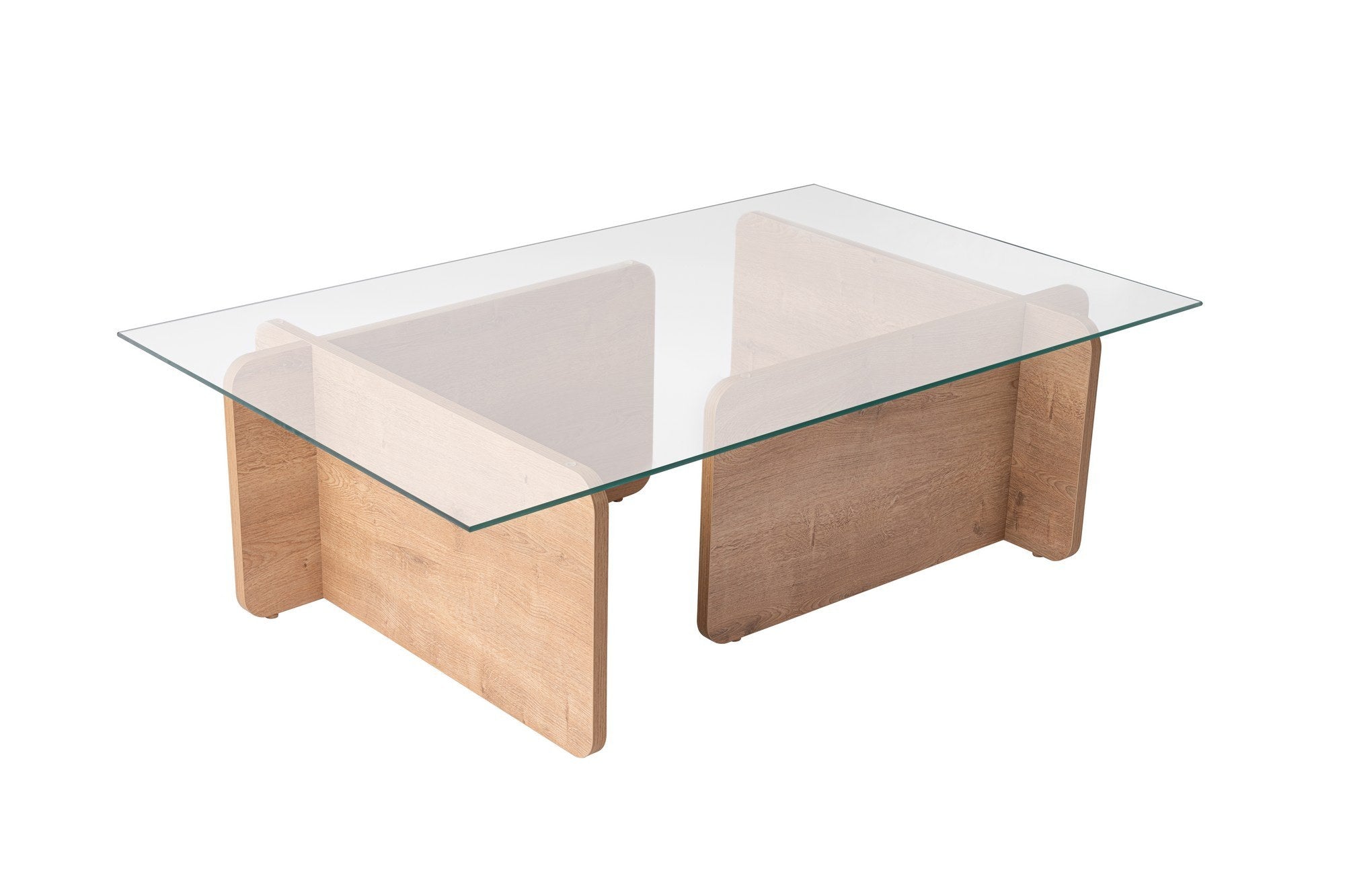Mesa de Centro Elegante, Acabamento em Carvalho, 105 x 30 x 65 cm | Tampo 100% em Vidro Temperado, Estrutura com Revestimento em Melamina de 18 mm de Espessura | Perfeita para Espaços Modernos