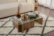 Mesa de Centro Elegante, Acabamento em Nogueira, 105 x 30 x 65 cm | Tampo 100% Vidro Temperado, Estrutura com Revestimento em Melamina de 18 mm de Espessura | Perfeita para Salas de Estar Modernas