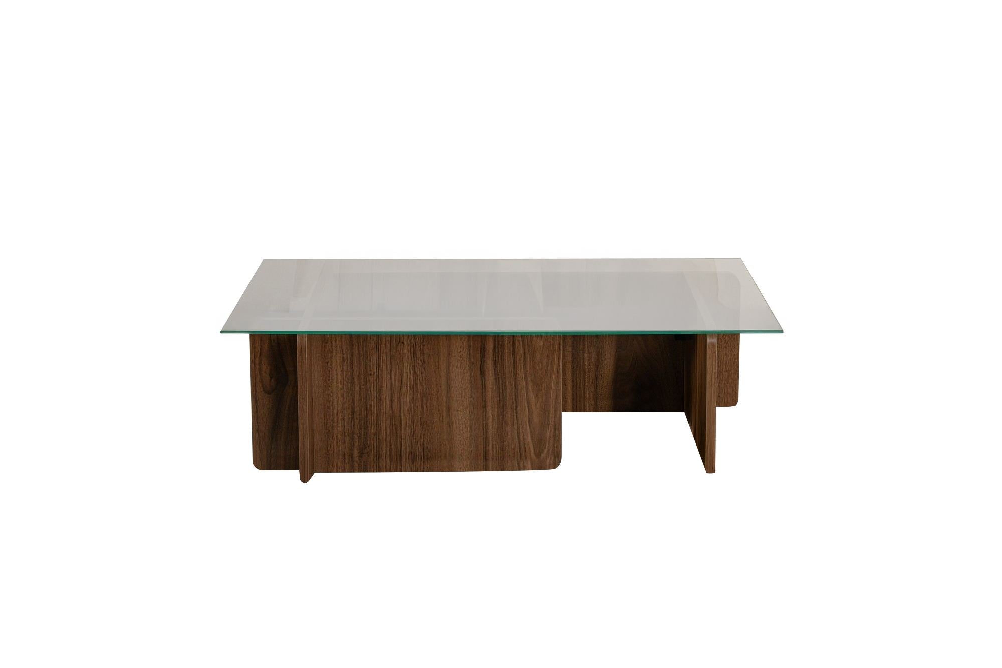 Mesa de Centro Elegante, Acabamento em Nogueira, 105 x 30 x 65 cm | Tampo 100% Vidro Temperado, Estrutura com Revestimento em Melamina de 18 mm de Espessura | Perfeita para Salas de Estar Modernas