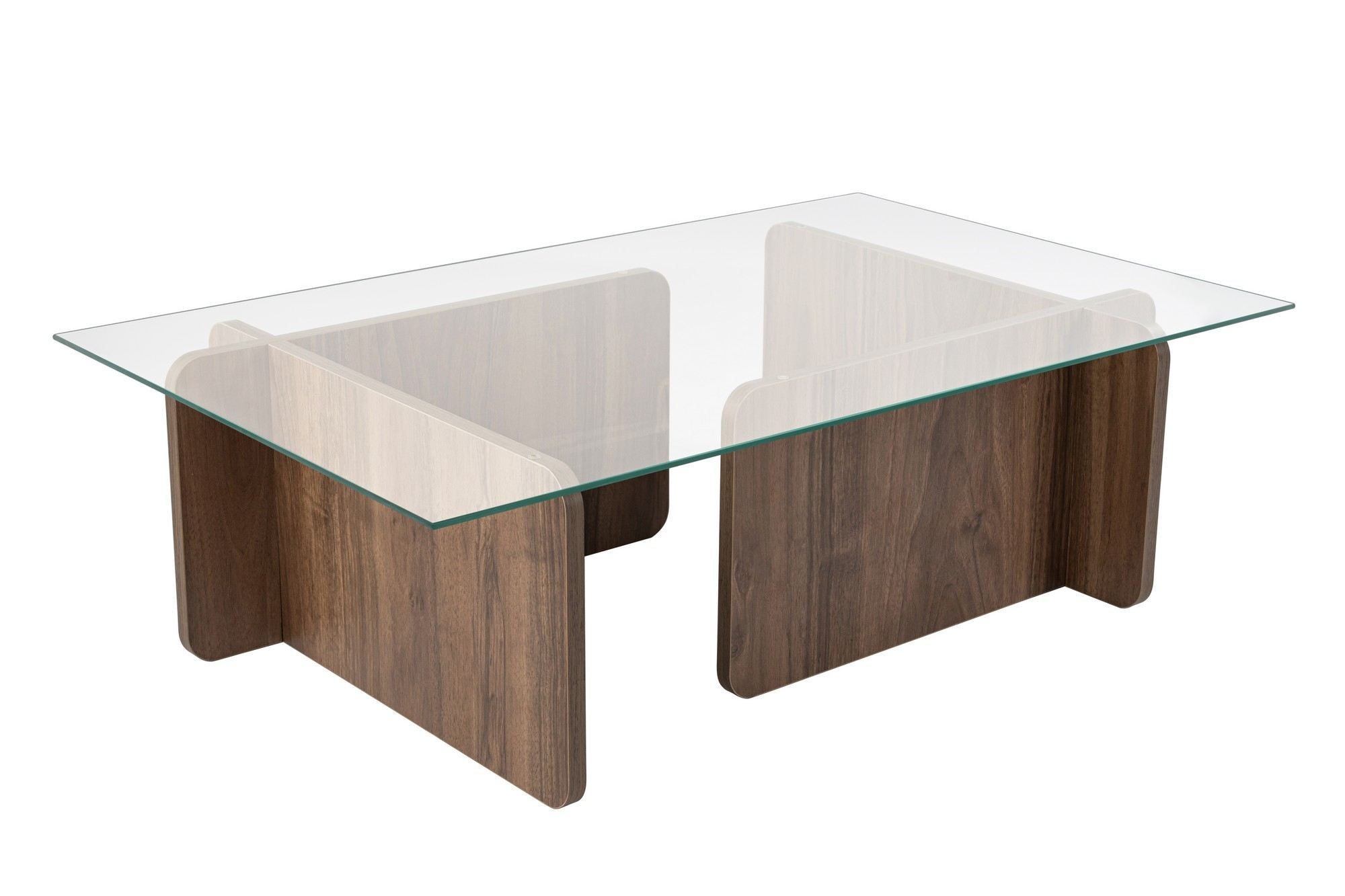 Mesa de Centro Elegante, Acabamento em Nogueira, 105 x 30 x 65 cm | Tampo 100% Vidro Temperado, Estrutura com Revestimento em Melamina de 18 mm de Espessura | Perfeita para Salas de Estar Modernas