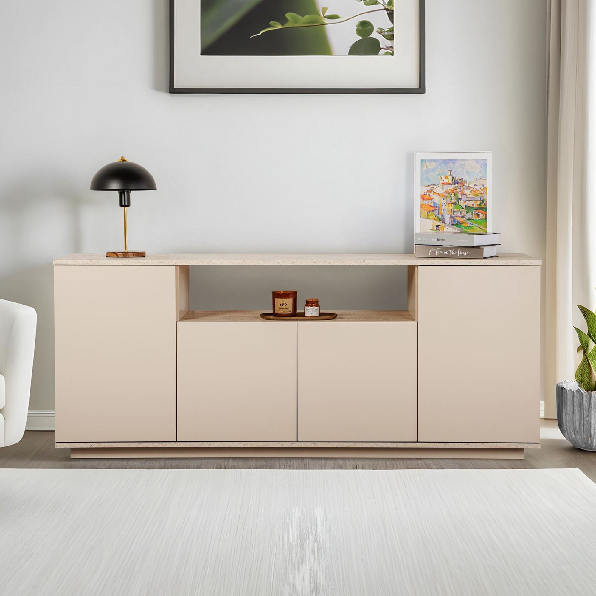 Aparador Arista Creme Travertine 192cm - Design Luxo Premium