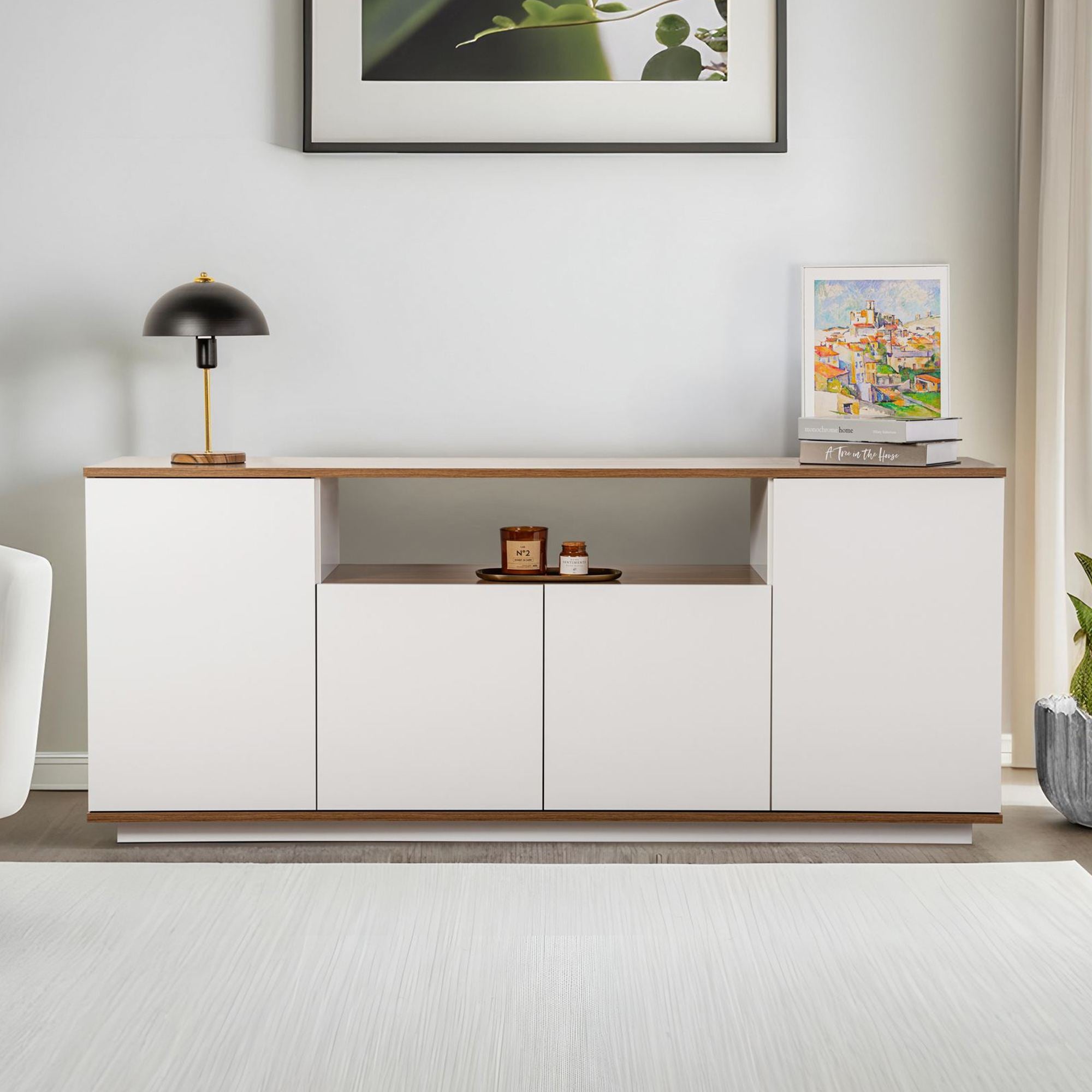 Aparador Arista Branco e Nogueira - Design Moderno Premium 192cm