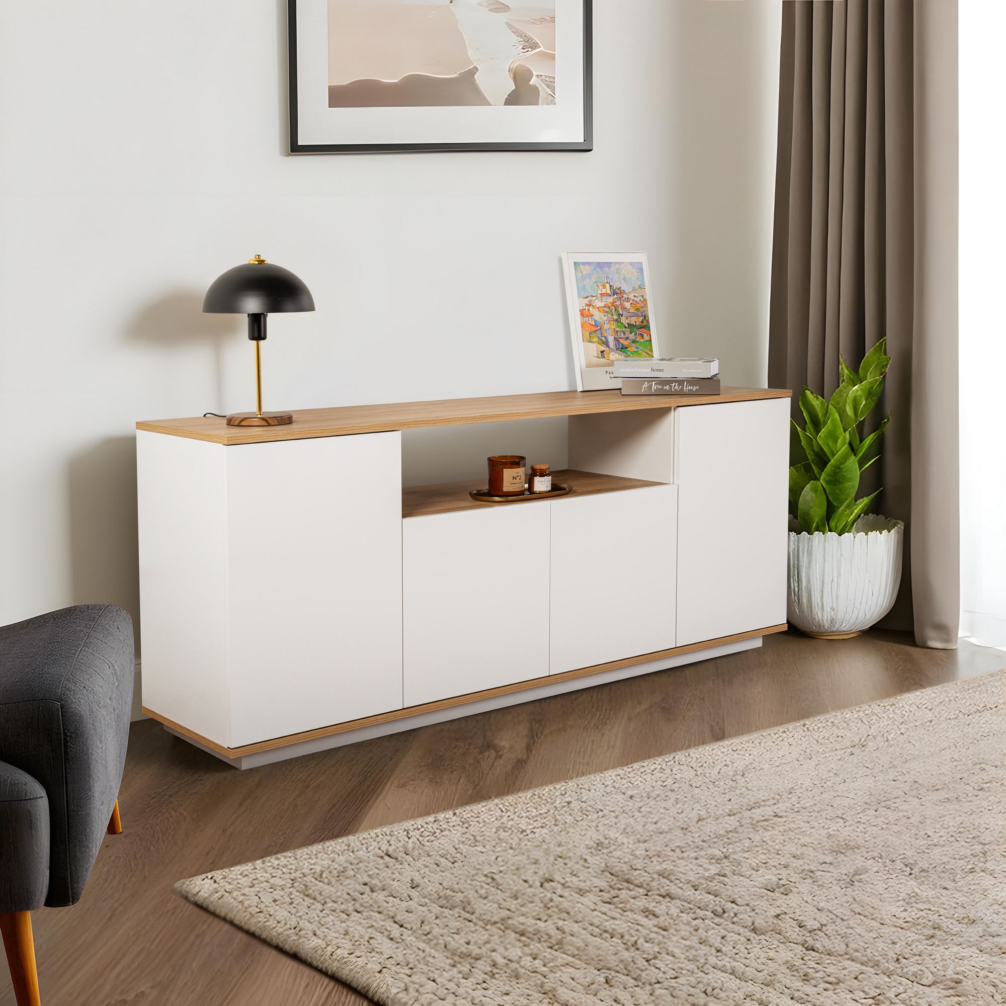 Aparador Arista Branco e Carvalho Cadiz - Design Moderno Premium