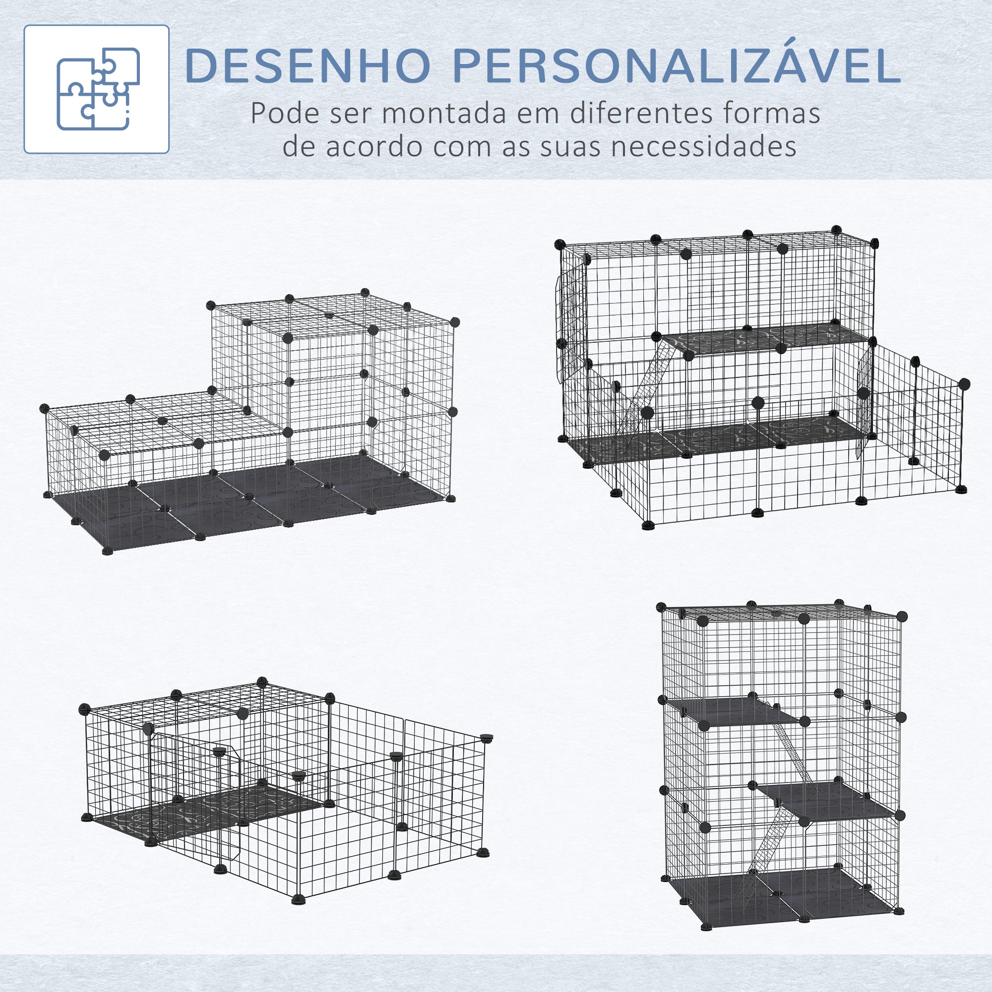 Recinto para Animais de Estimação 70x70x105 cm - Cor Preto