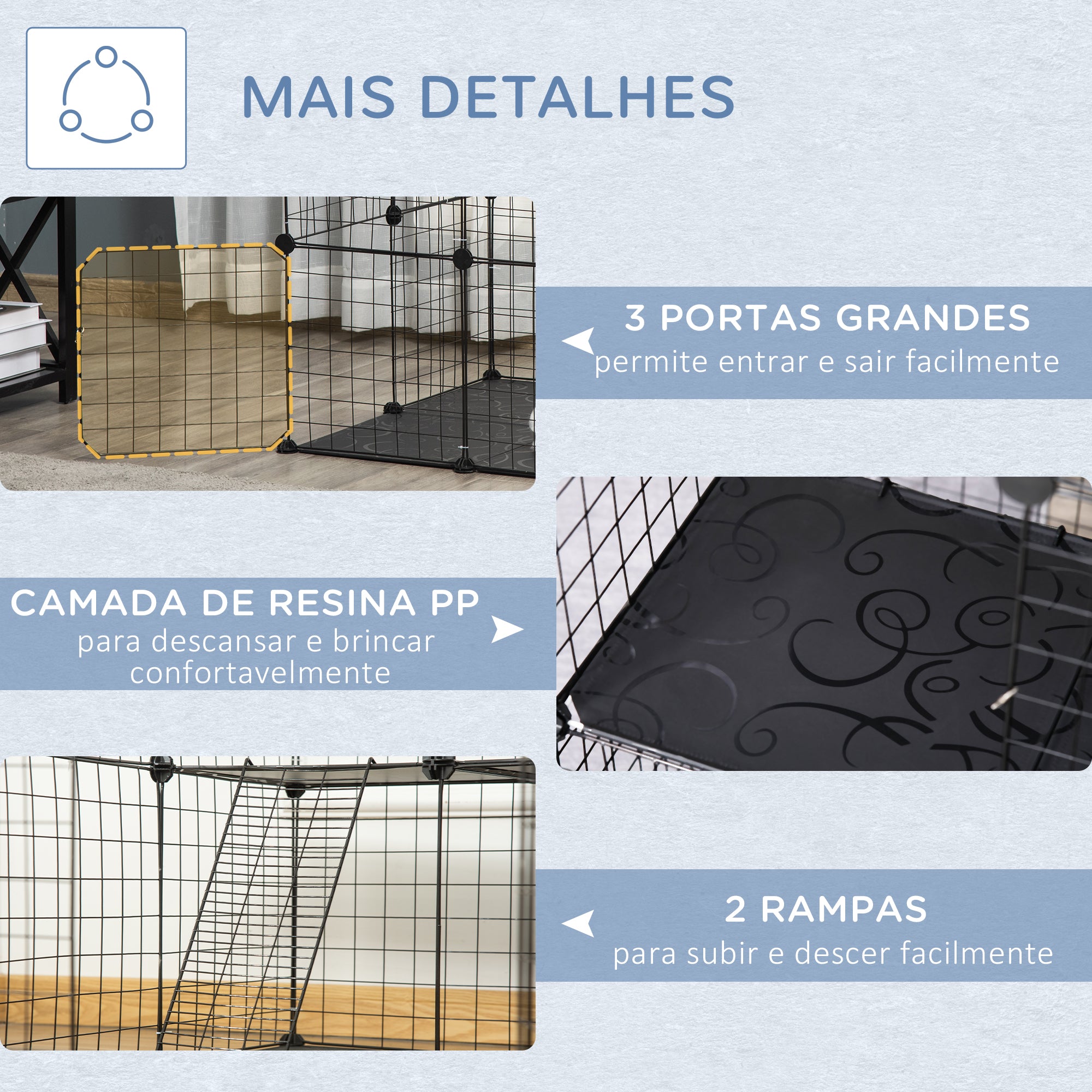 Recinto para Animais de Estimação 70x70x105 cm - Cor Preto