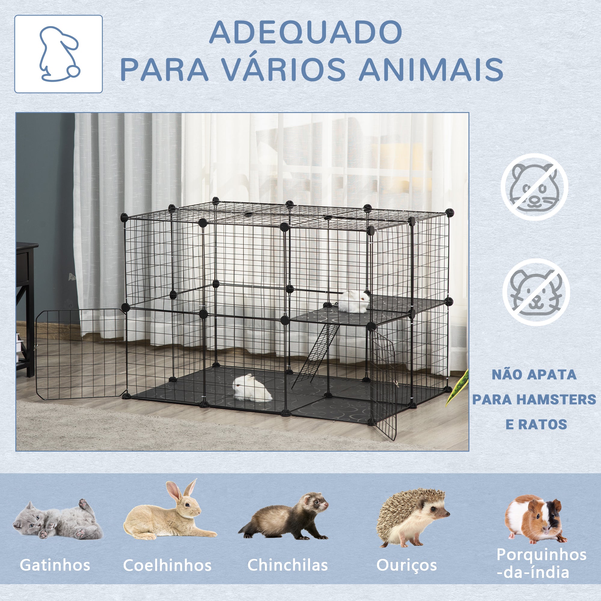 Recinto para Animais de Estimação 70x70x105 cm - Cor Preto