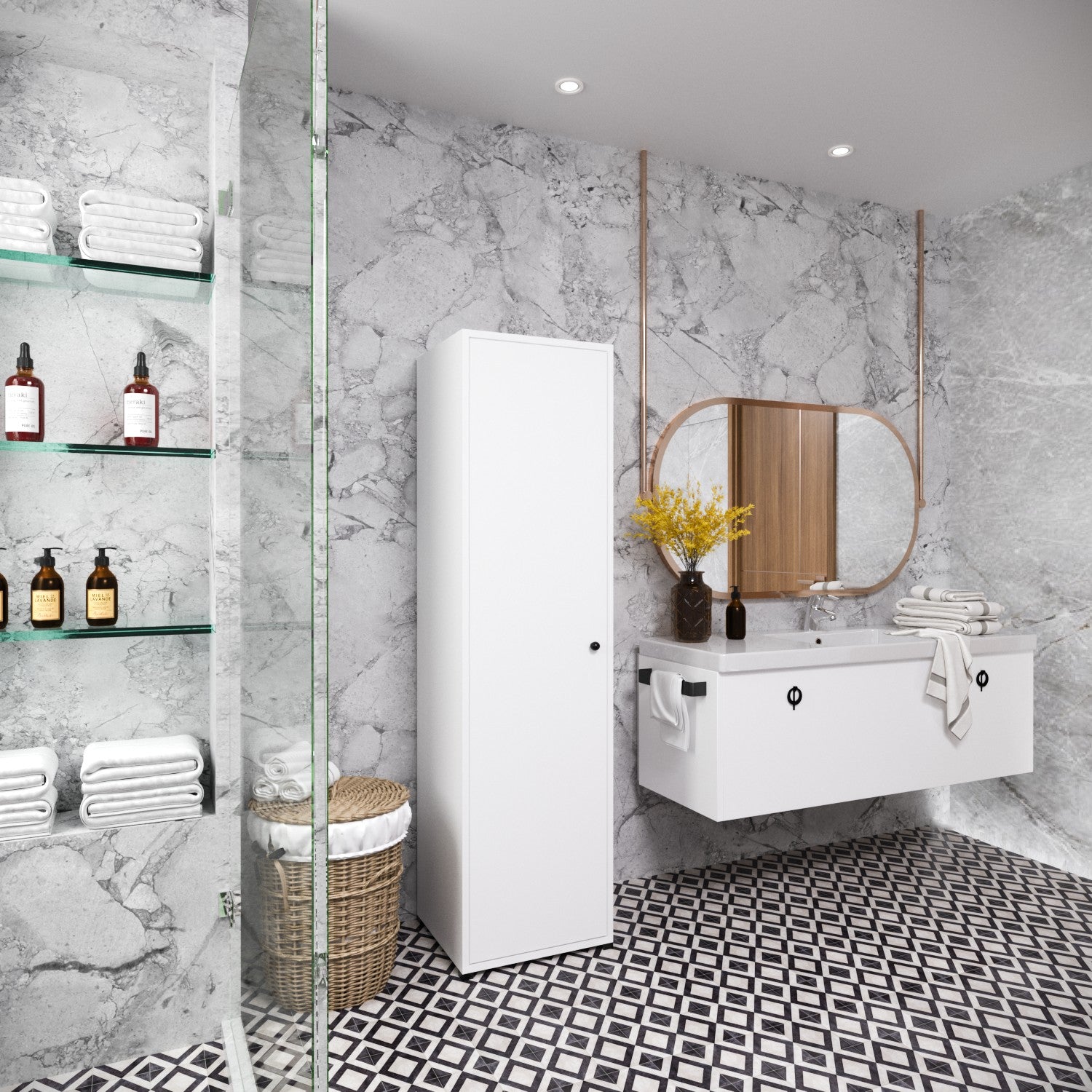 Armário multifunções – 40 cm x 174 cm x 40 cm – Branco – Aglomerado revestido a melamina