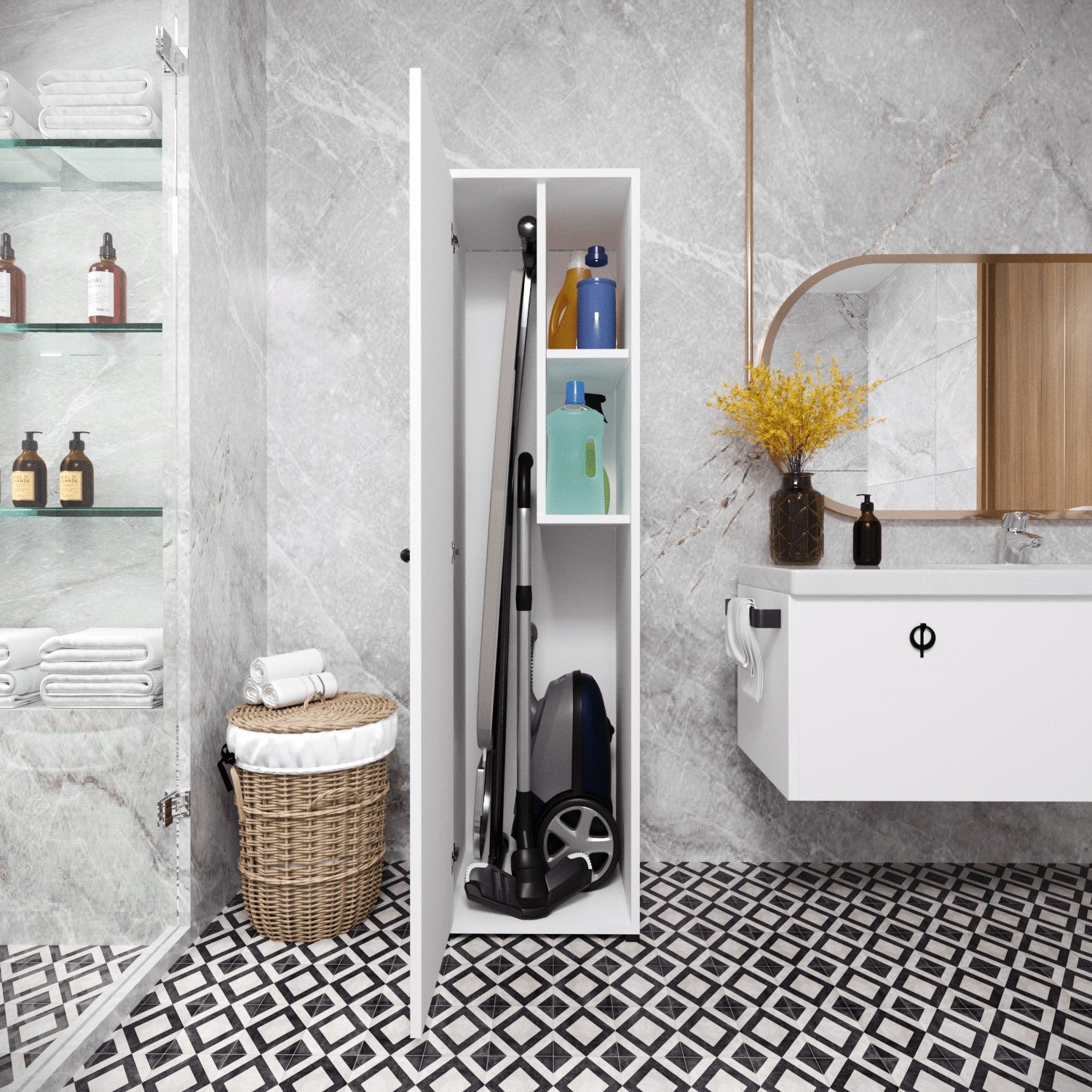 Armário multifunções – 40 cm x 174 cm x 40 cm – Branco – Aglomerado revestido a melamina