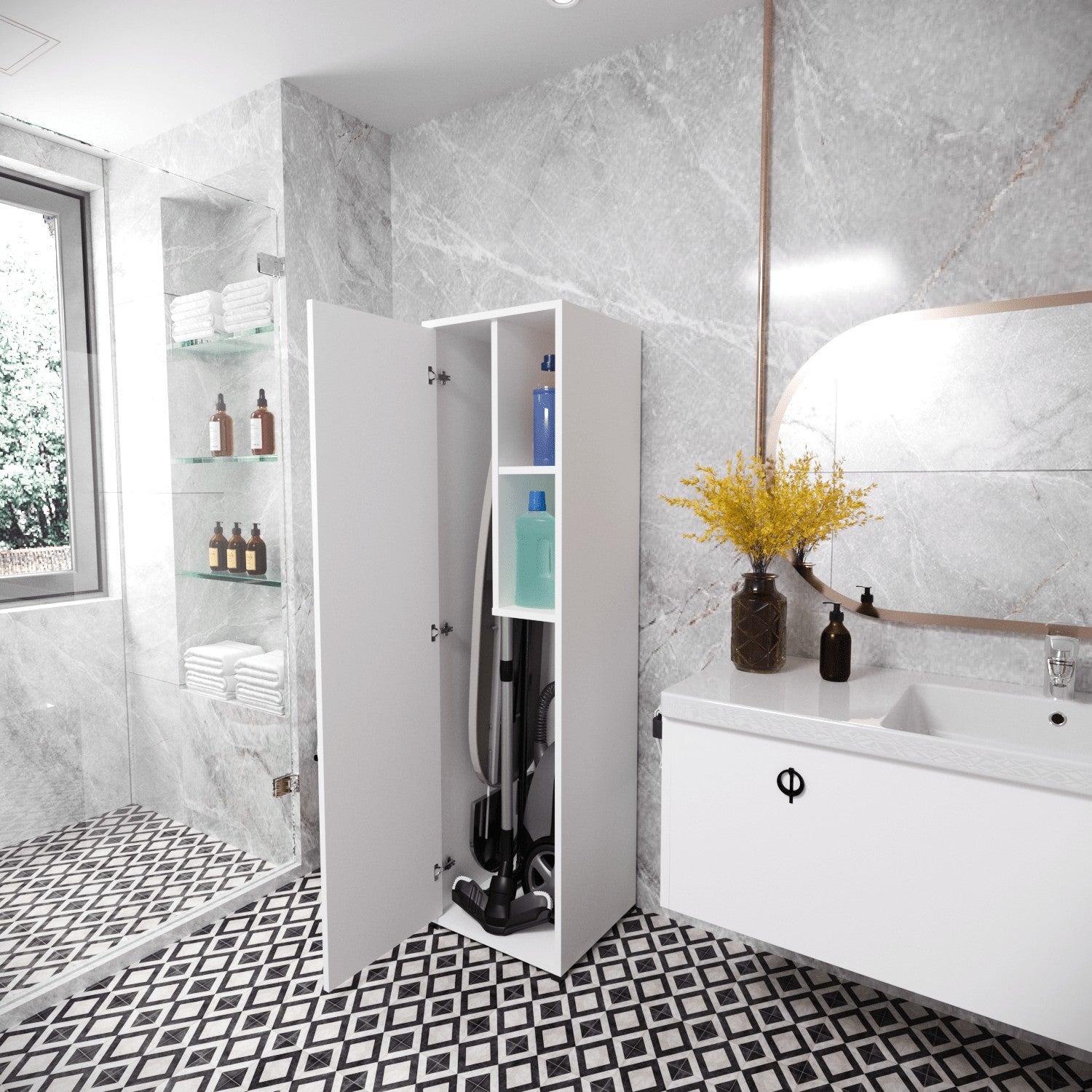 Armário multifunções – 40 cm x 174 cm x 40 cm – Branco – Aglomerado revestido a melamina