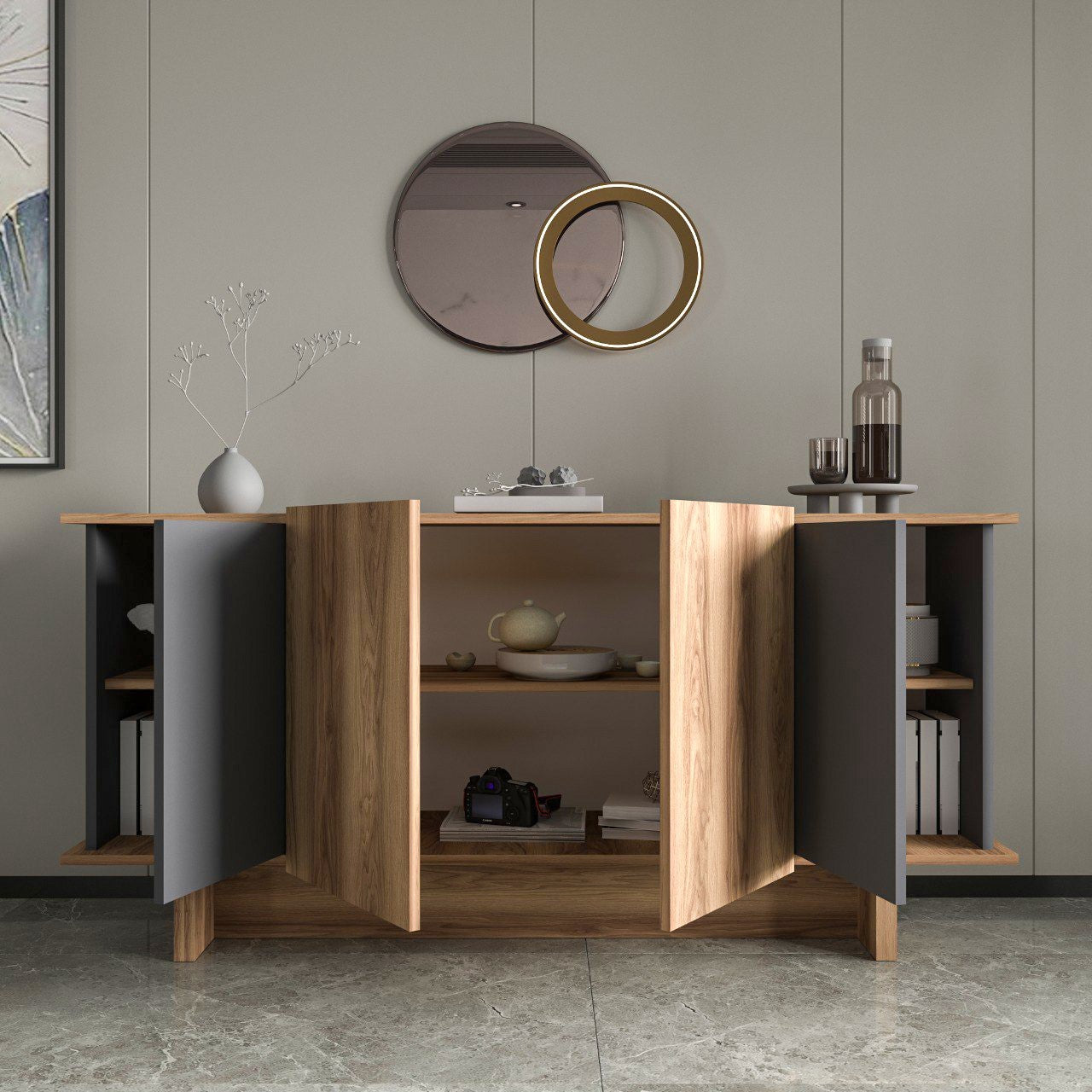 Aparador – 180x81x40 cm – Antracite/Nogueira – Aglomerado