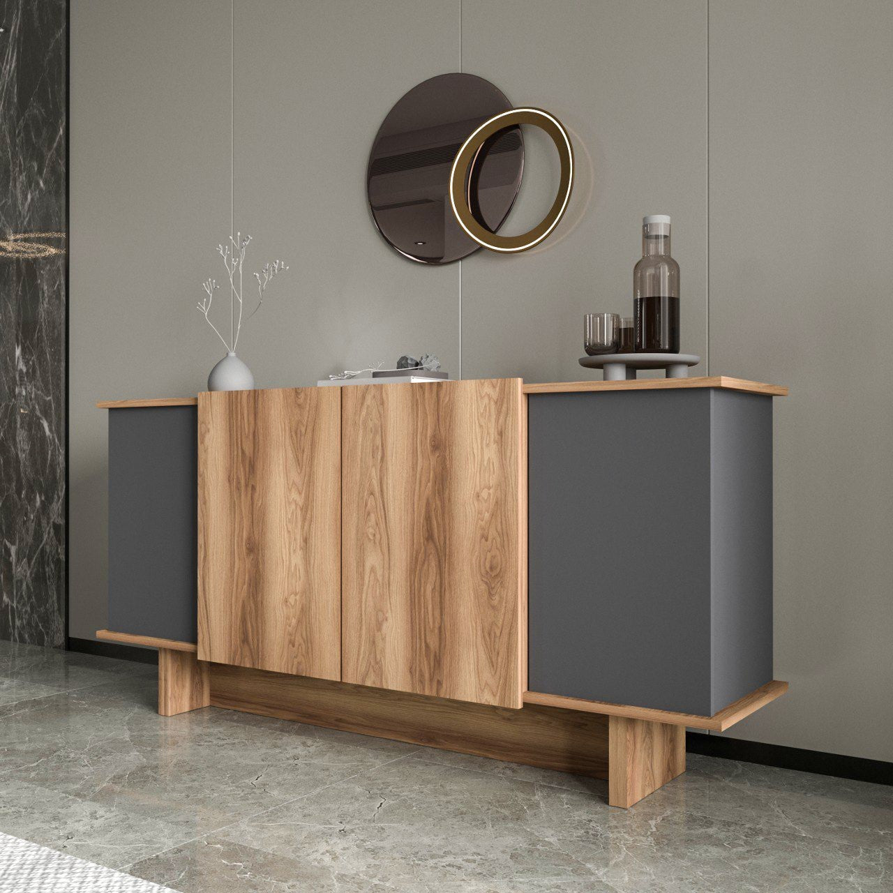 Aparador – 180x81x40 cm – Antracite/Nogueira – Aglomerado
