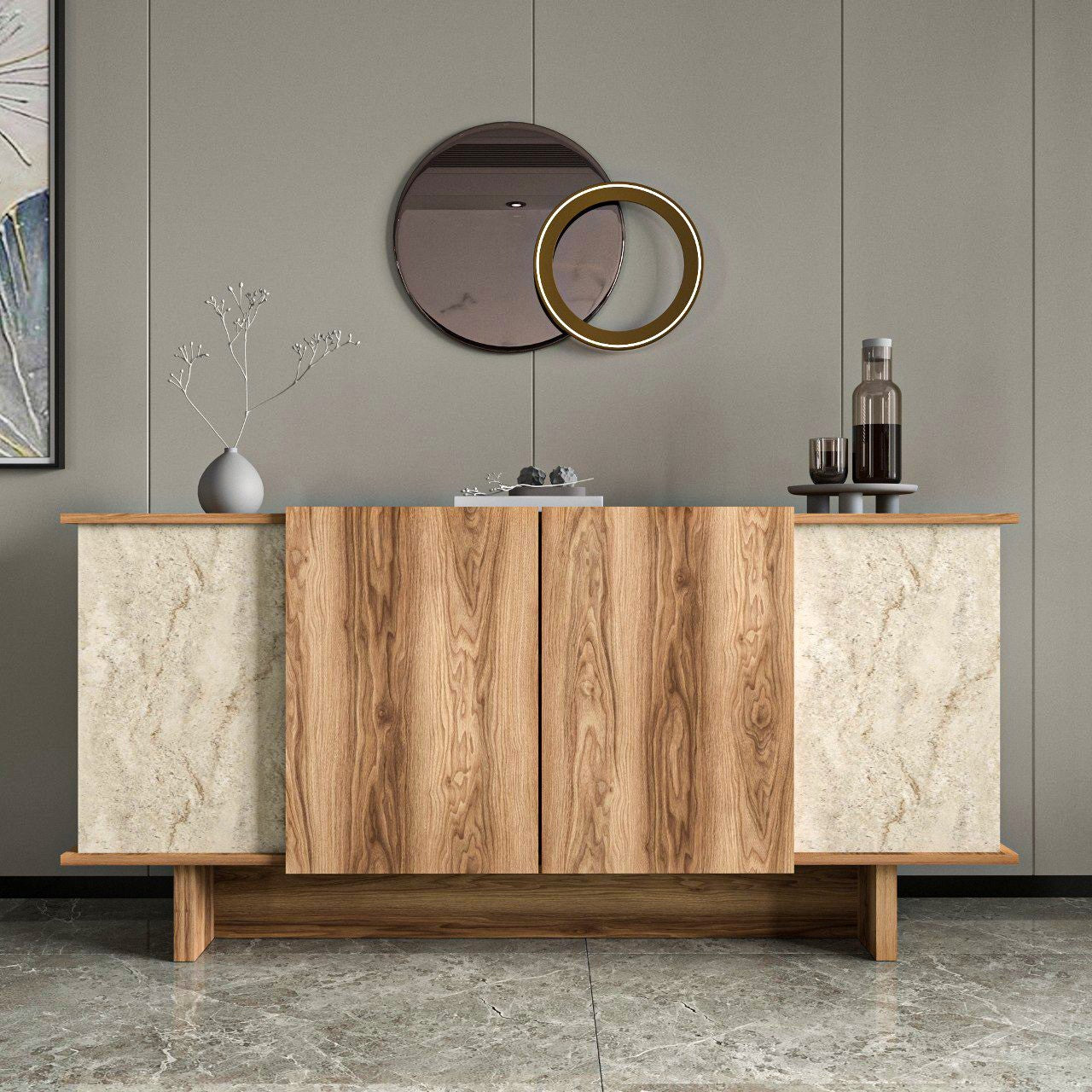 Aparador – 180 cm x 81 cm x 40 cm – Travertino e nogueira – Aglomerado