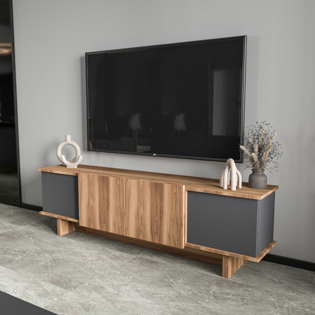 Móvel de TV – 180 cm x 50 cm x 33 cm – Antracite e Nogueira – Chipboard