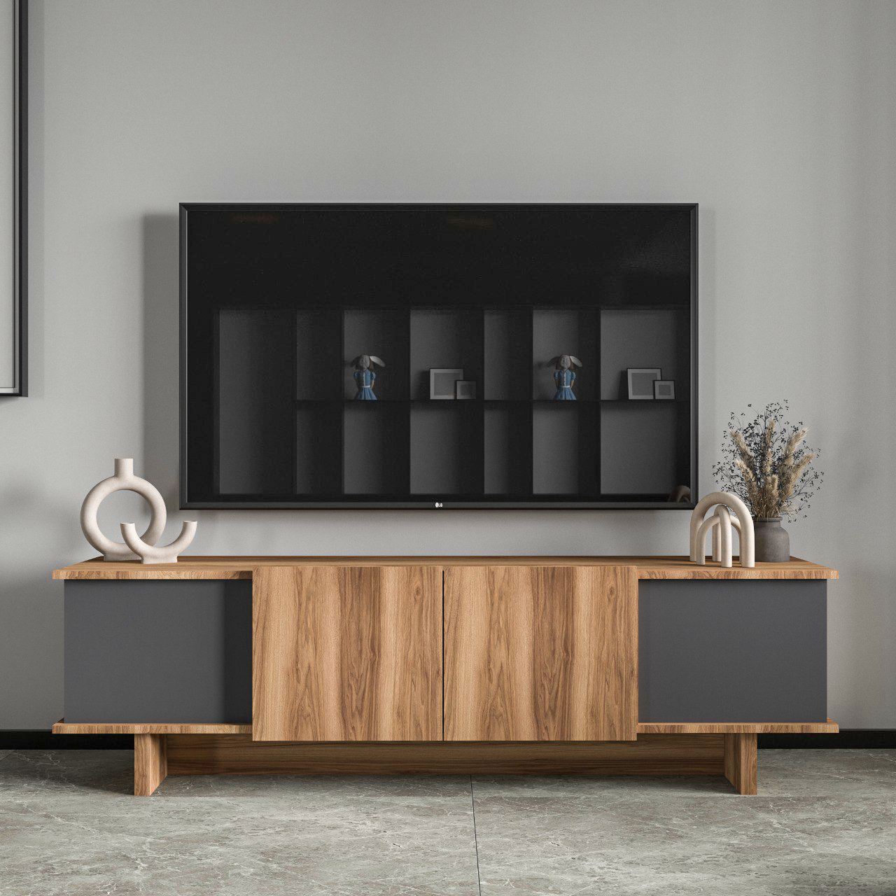 Móvel de TV – 180 cm x 50 cm x 33 cm – Antracite e Nogueira – Chipboard