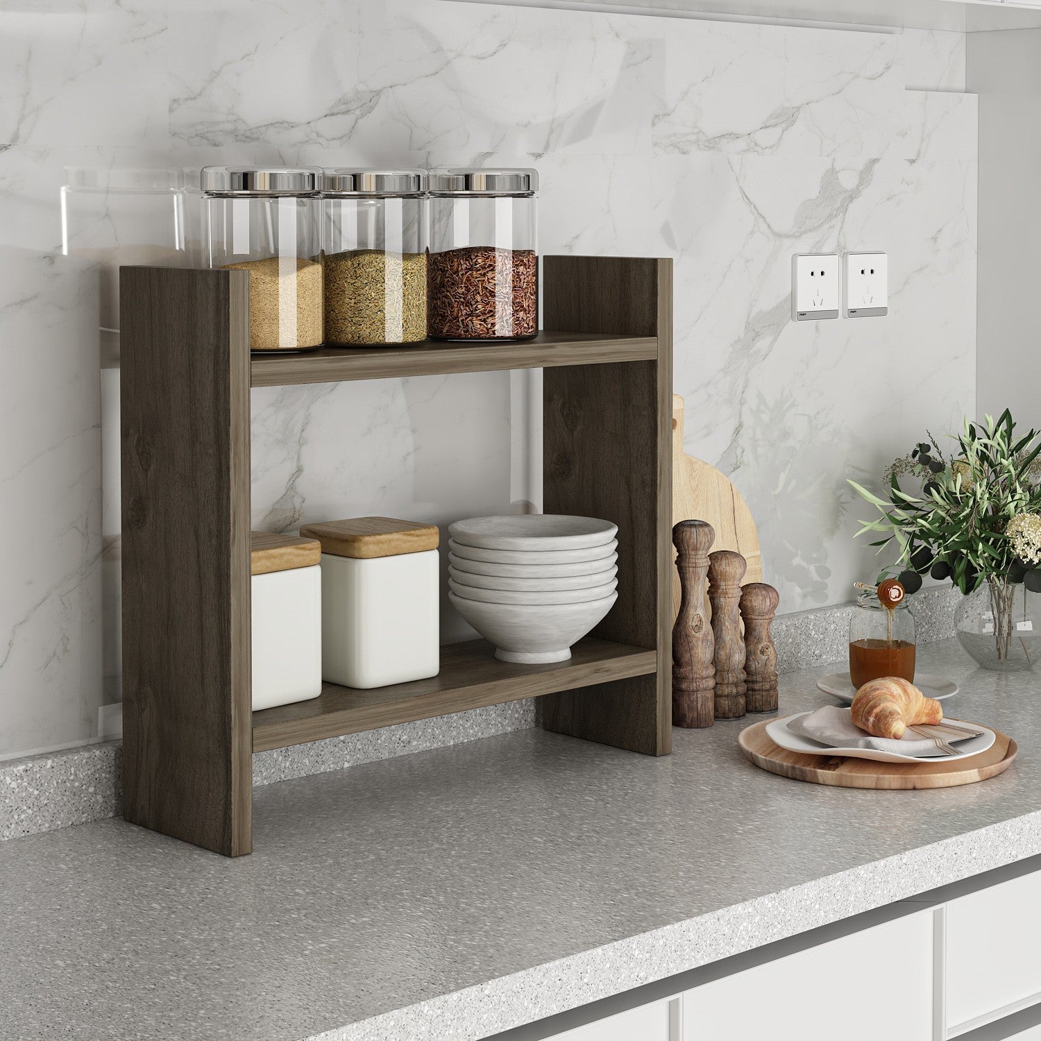 Prateleira de cozinha em nogueira – 34 x 10 x 30 cm – painel de partículas revestido em melamina