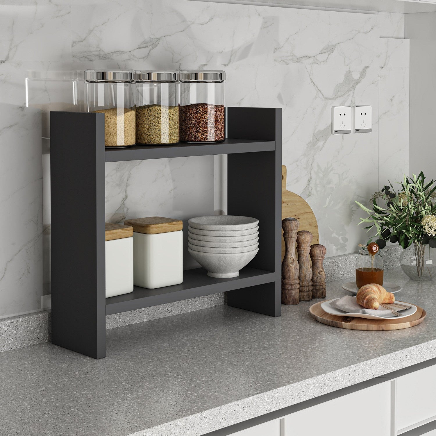 Prateleira de Cozinha – 34 x 10 x 30 cm – Antracite – Painel de partículas com revestimento de melamina