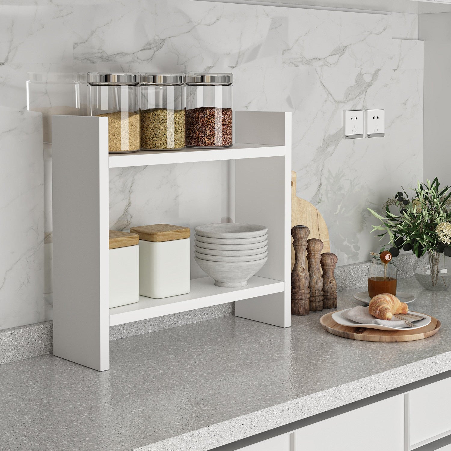 Prateleira de Cozinha – 34 x 10 x 30 cm – Branca – Painel de partículas revestido a melamina