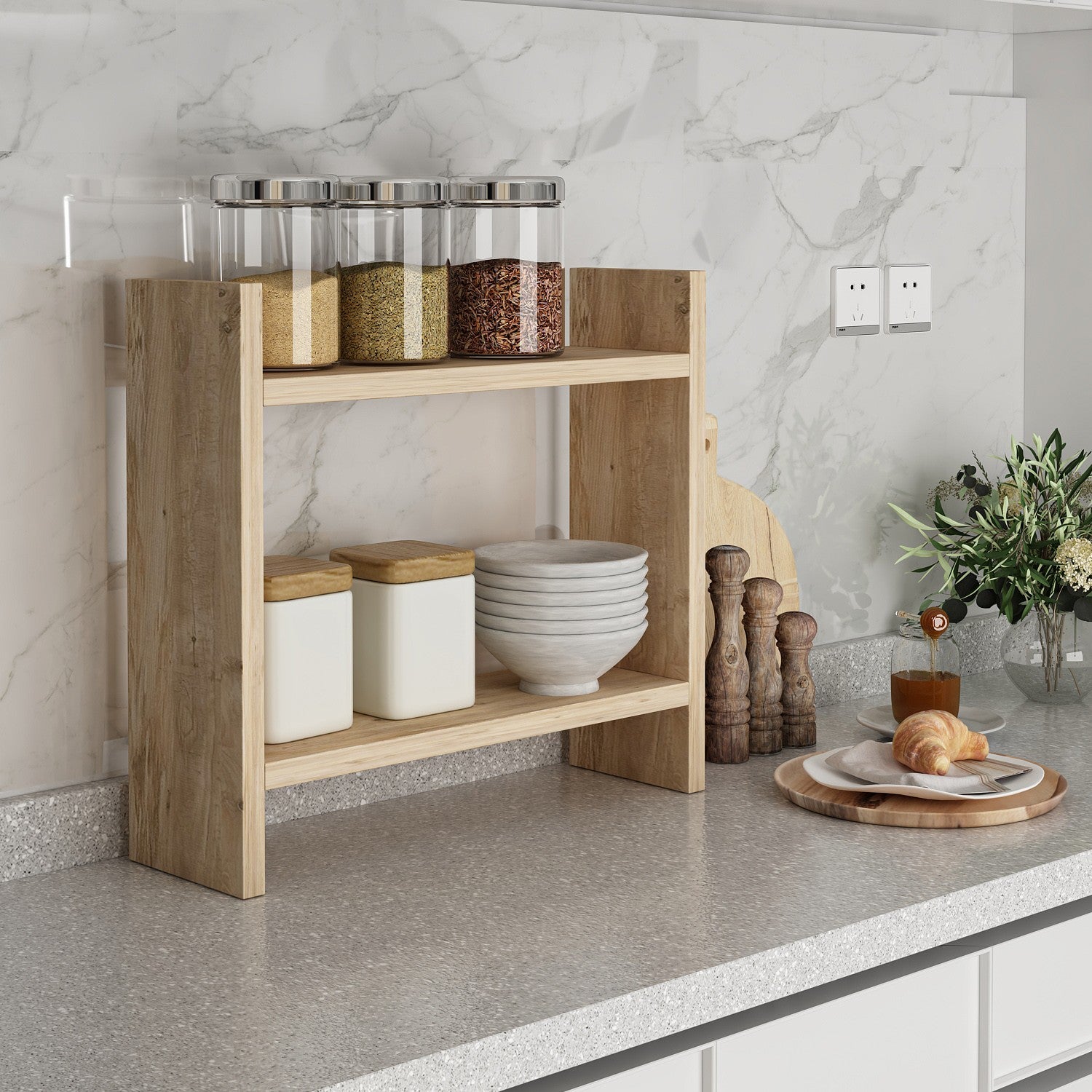 Prateleira de cozinha – 34 x 10 x 30 cm – Pinho Atlântico – Painel de partículas revestido em melamina