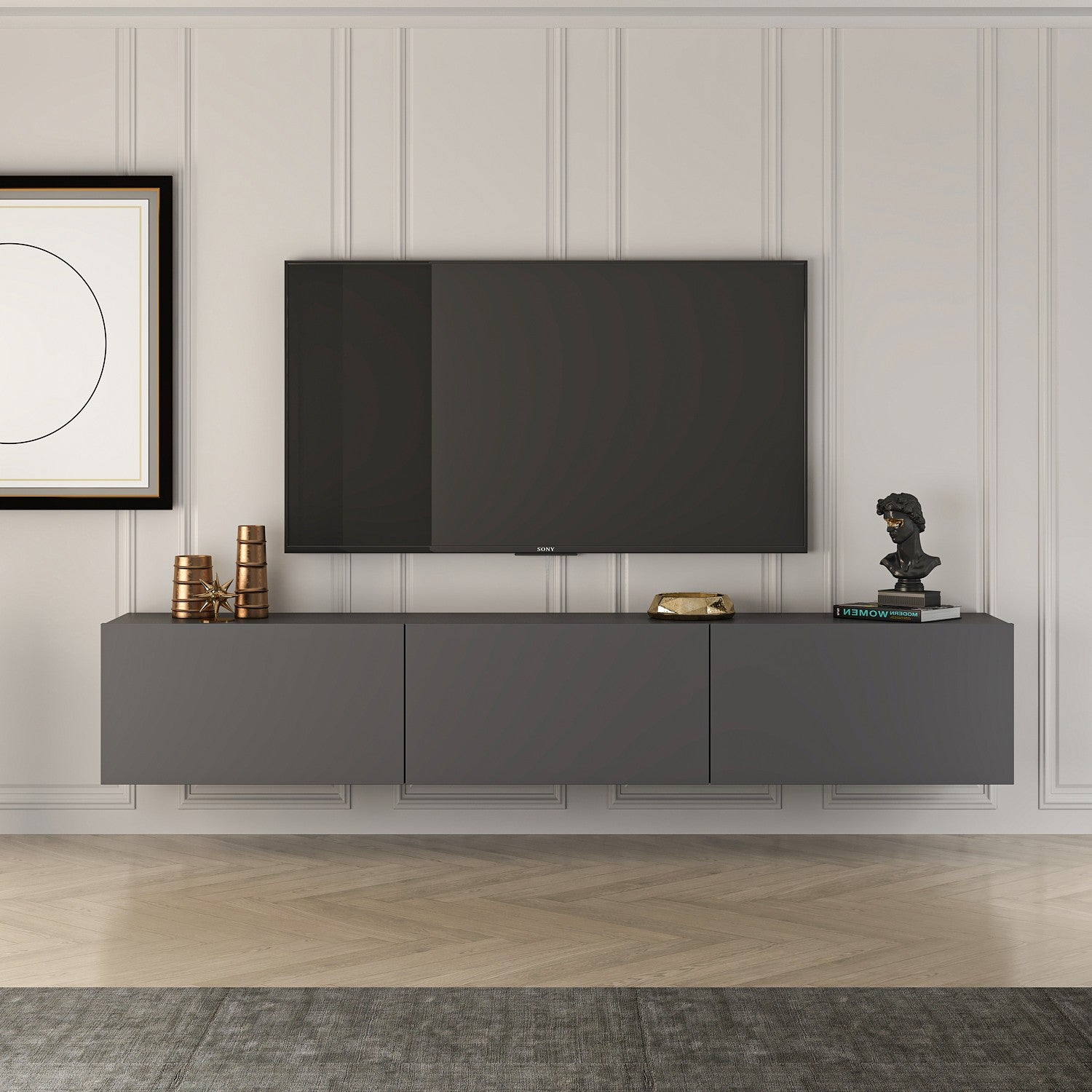 Móvel de TV – 150 x 30 x 32 cm – Antracite – Aglomerado 100% revestido a melamina