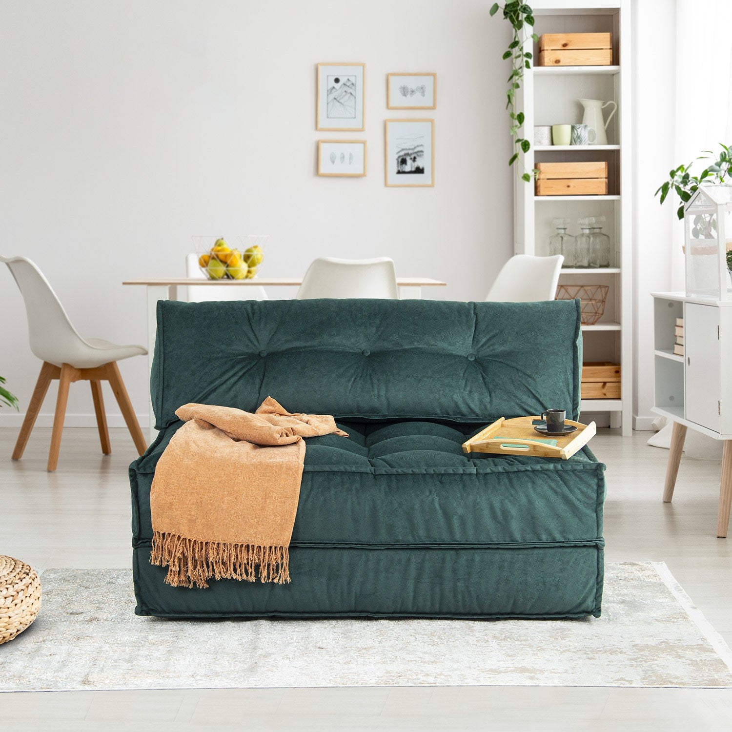 Sofá-Cama Mocca Petrol Green - Veludo Premium 2 Lugares