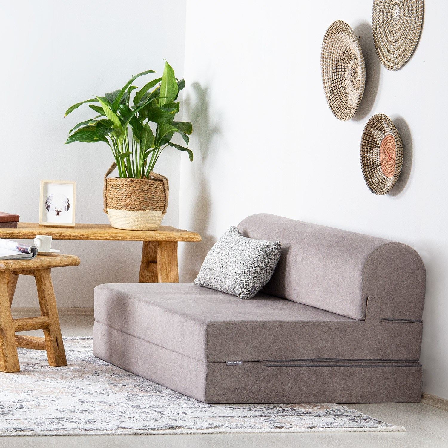 Sofá-Cama Magic Light Grey - Veludo Premium 2 Lugares