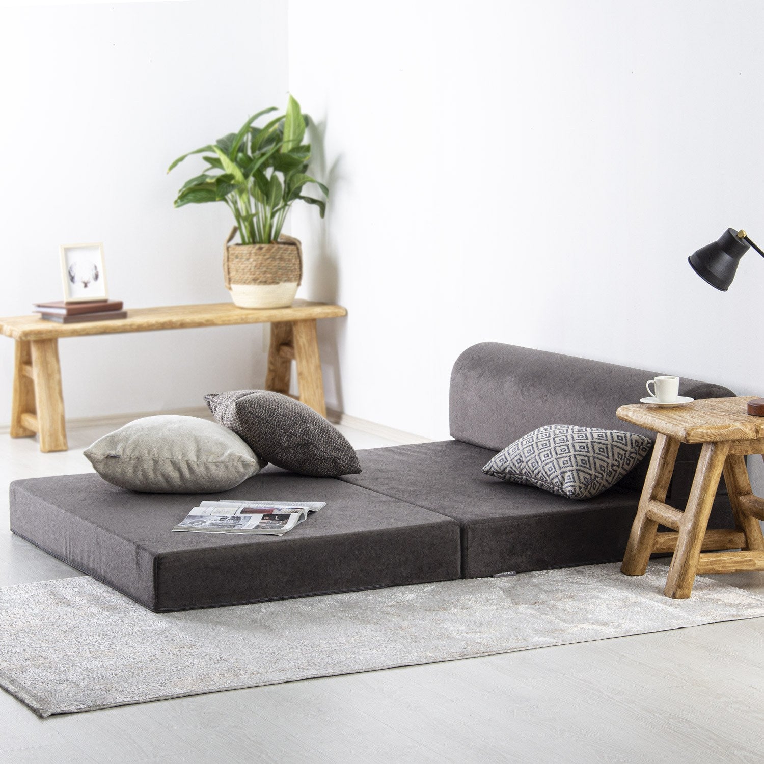 Sofá-Cama Magic Anthracite - Veludo Luxo 2 Lugares
