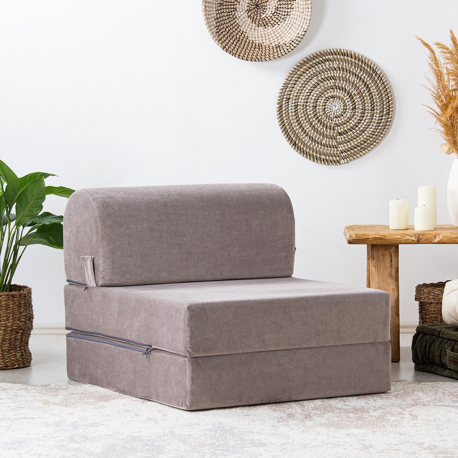 Sofá-Cama Magic Light Grey - Veludo Premium 1 Lugar