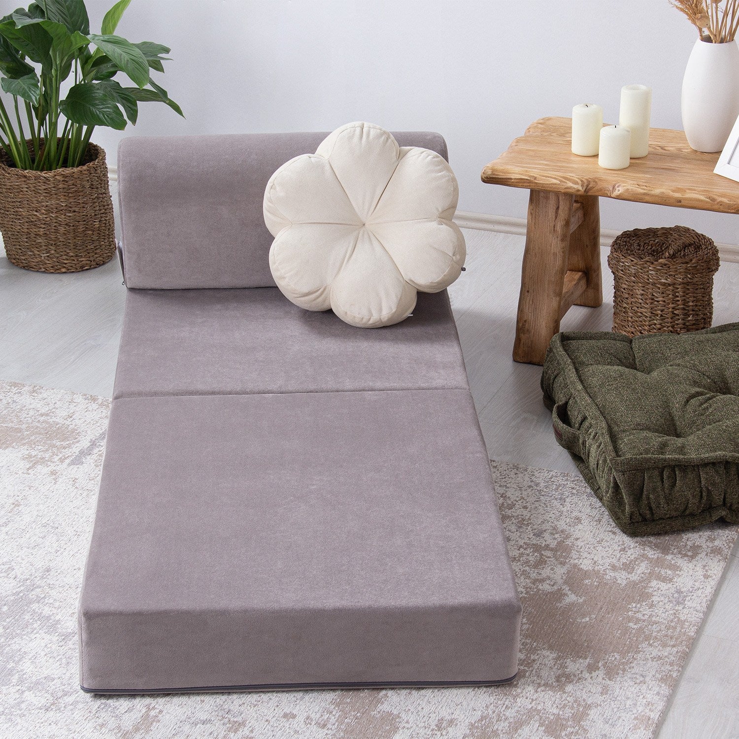 Sofá-Cama Magic Light Grey - Veludo Premium 1 Lugar