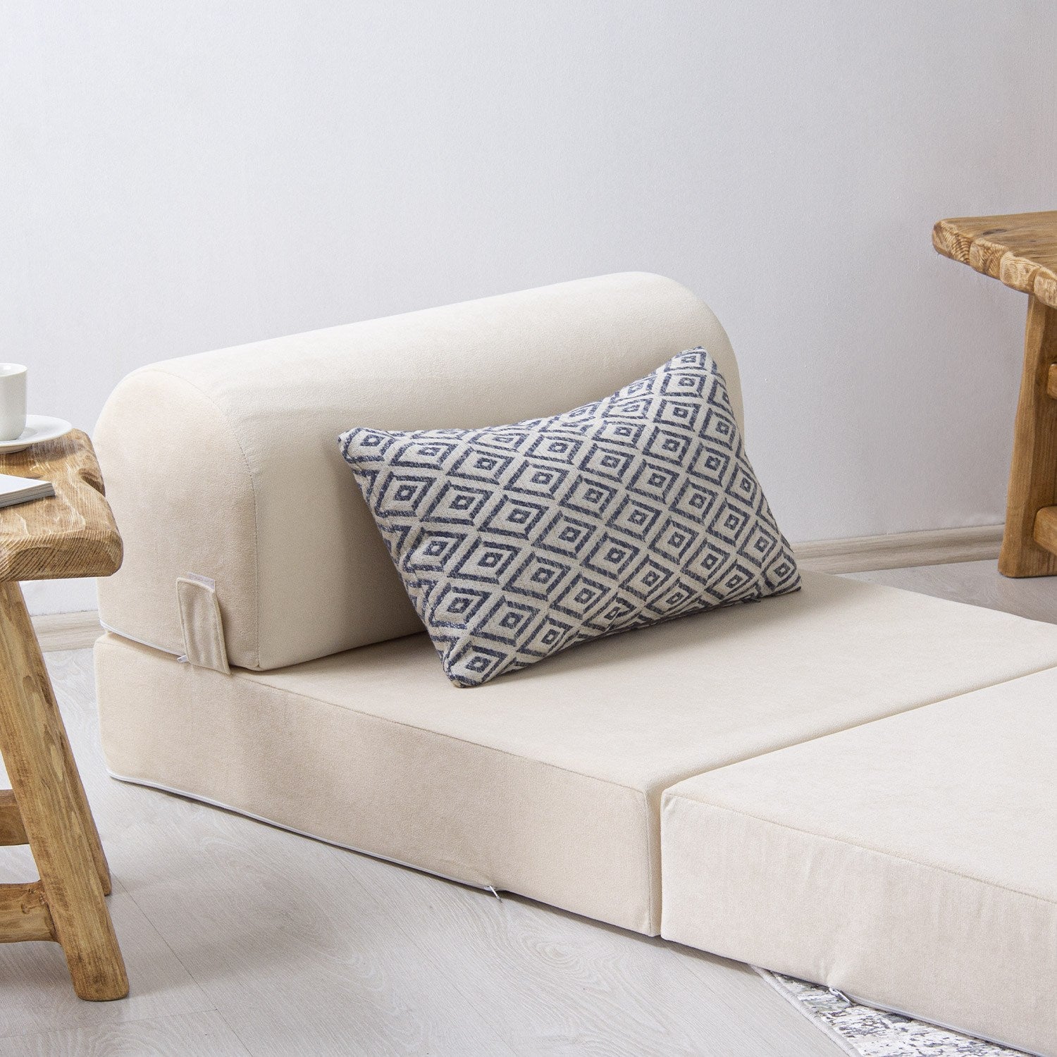 Sofá-Cama Magic Individual Beige - Veludo Premium Transformável