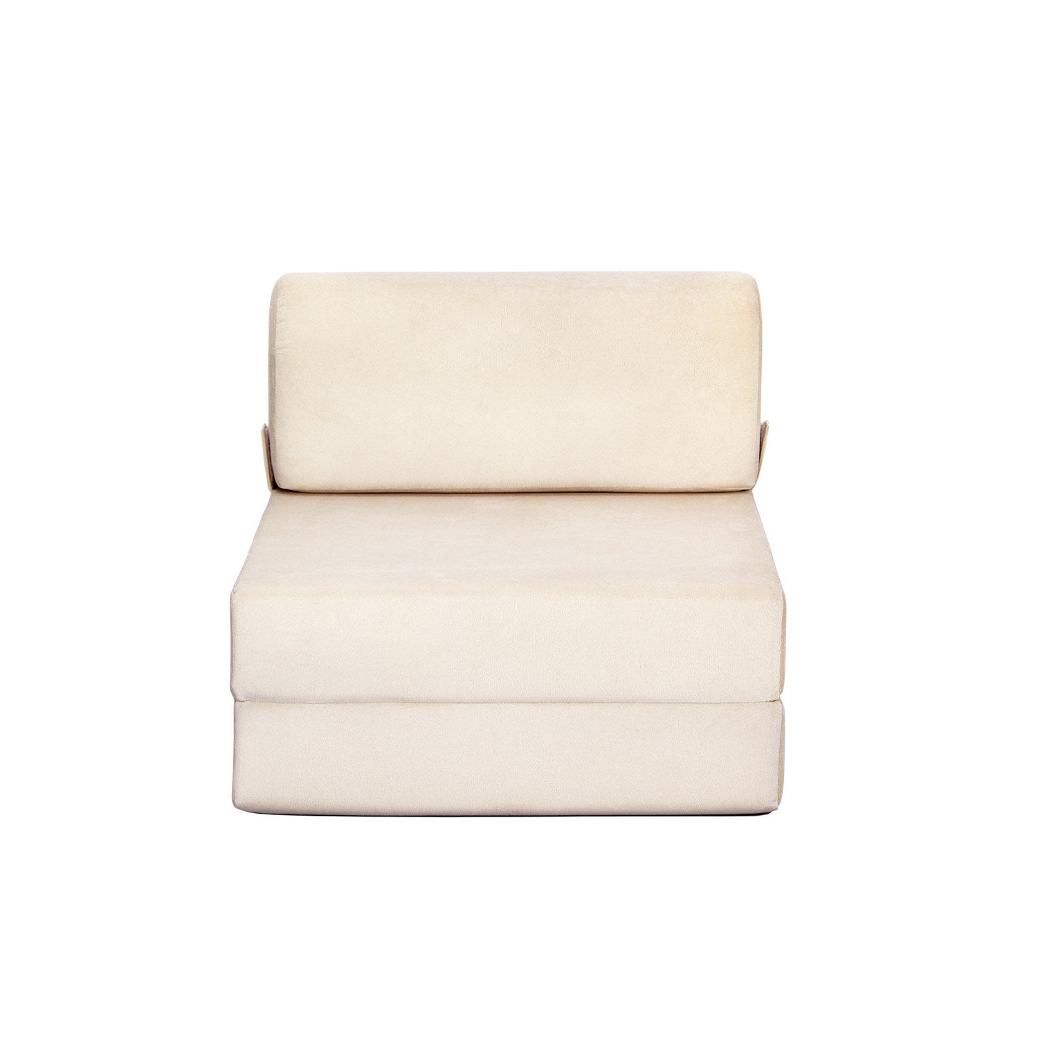 Sofá-Cama Magic Individual Beige - Veludo Premium Transformável
