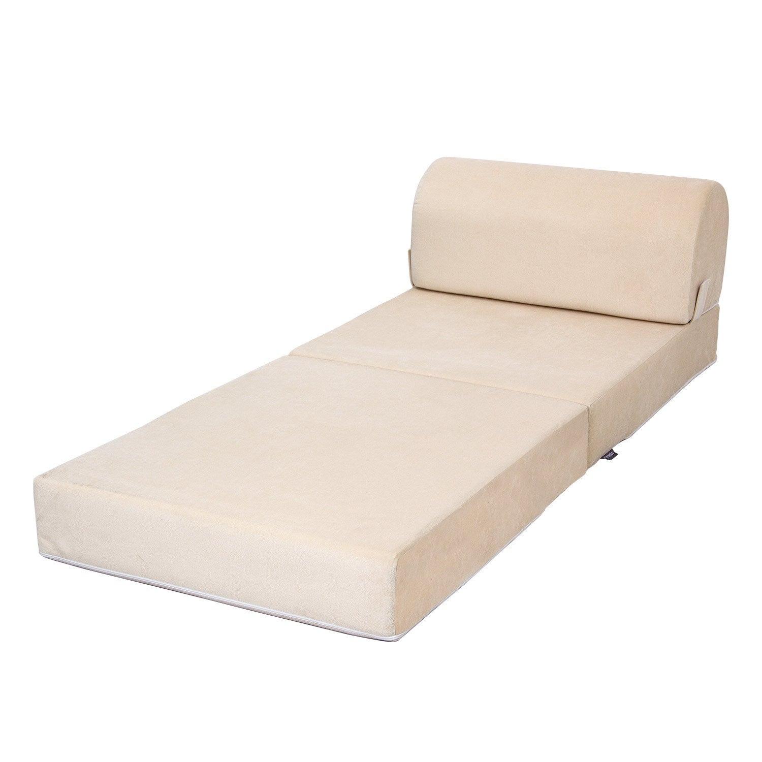 Sofá-Cama Magic Individual Beige - Veludo Premium Transformável