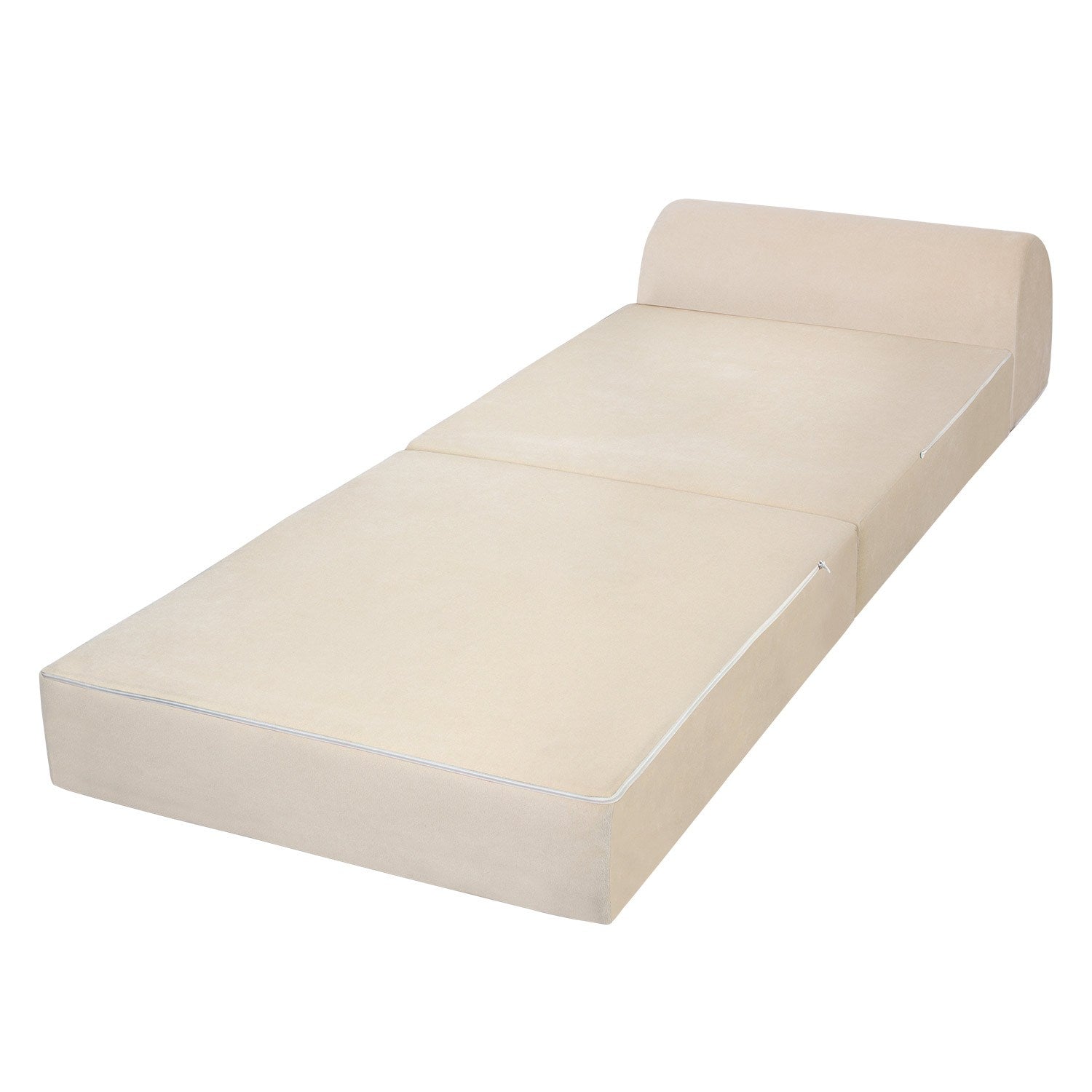 Sofá-Cama Magic Individual Beige - Veludo Premium Transformável