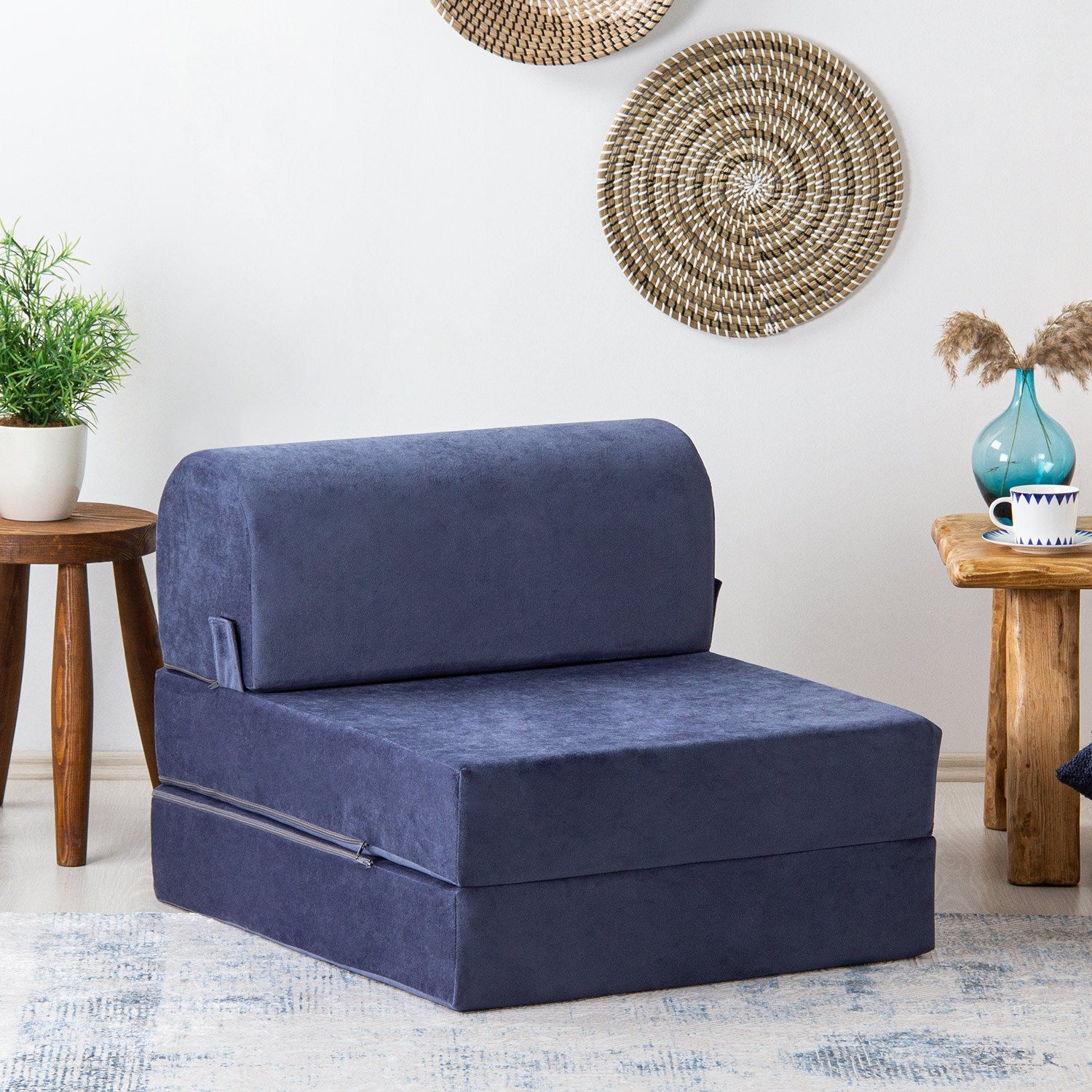 Sofá-Cama Magic Blue - Veludo Premium Individual